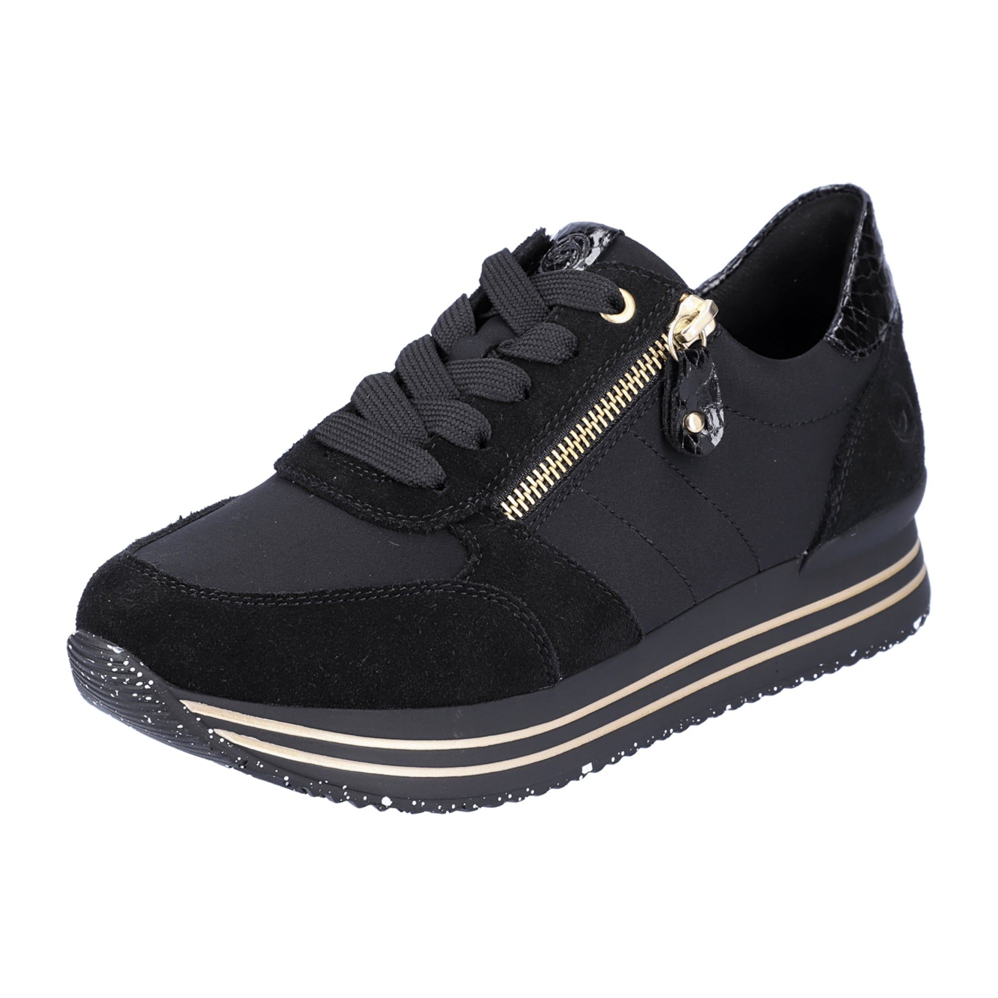 Remonte Women's Black Sneakers with Softshell and Suede, Comfortable Fit