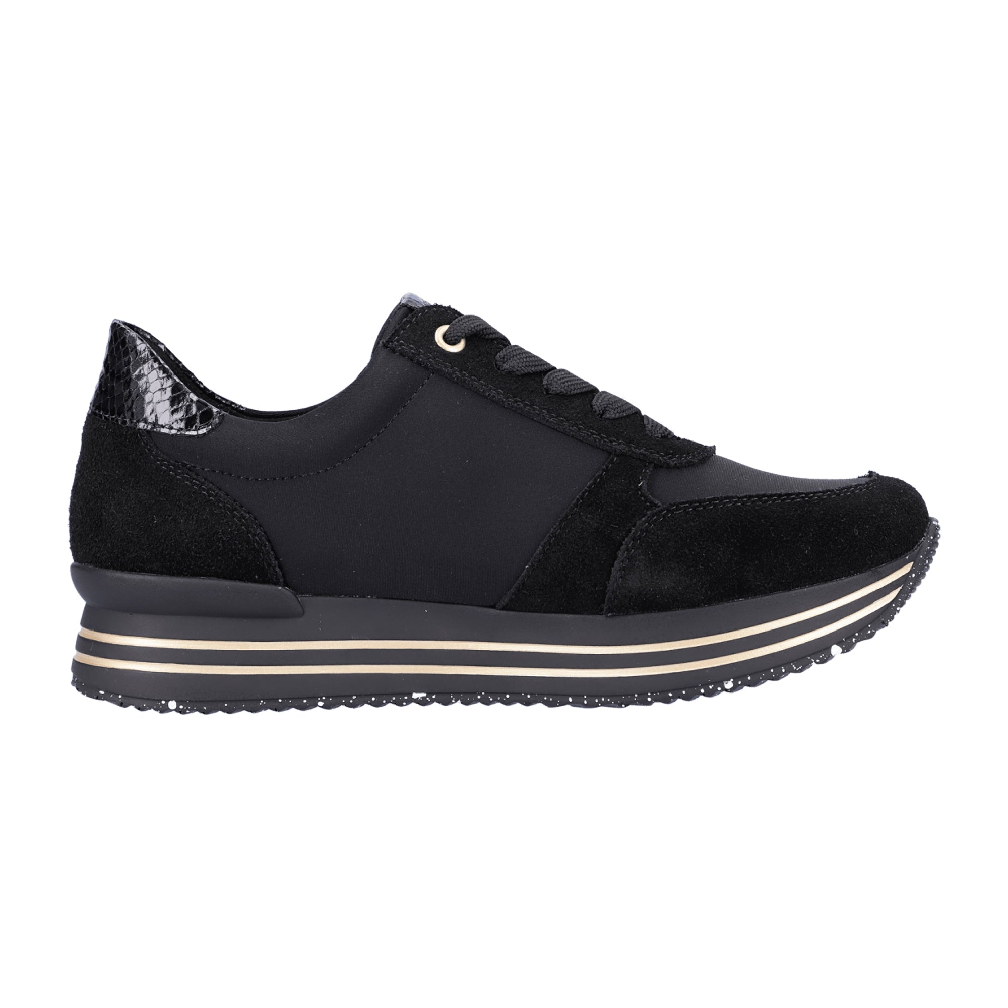 Remonte Women's Black Sneakers with Softshell and Suede, Comfortable Fit