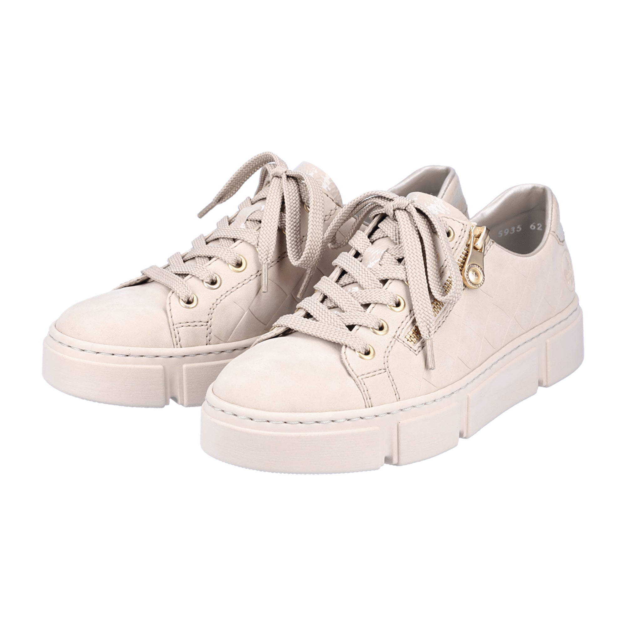 Rieker Beige Women's Sneakers with Zip and Lace Closure, Lightweight Sole