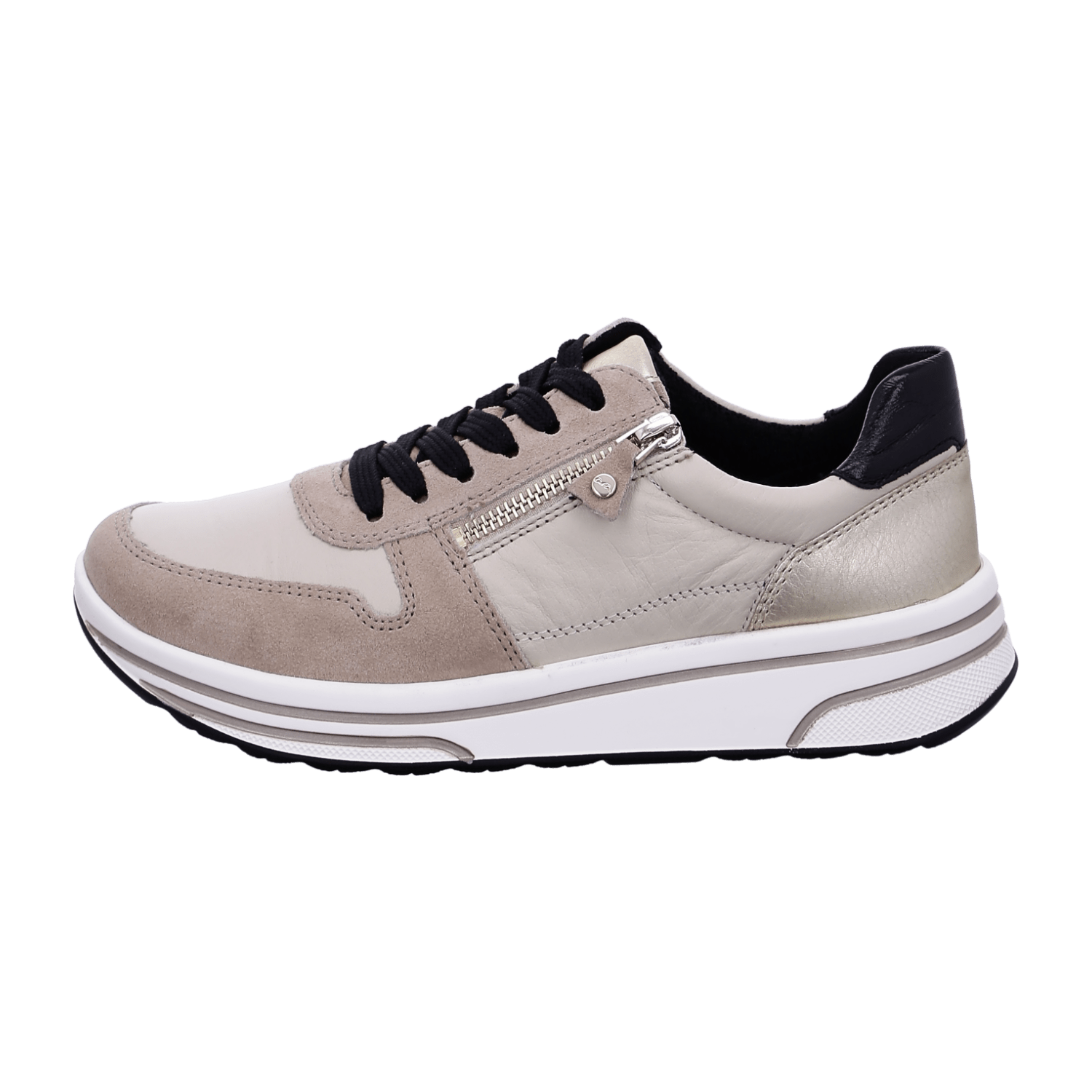ARA Sapporo Women's Velour Leather Sneakers in Beige with Pull-On Closure