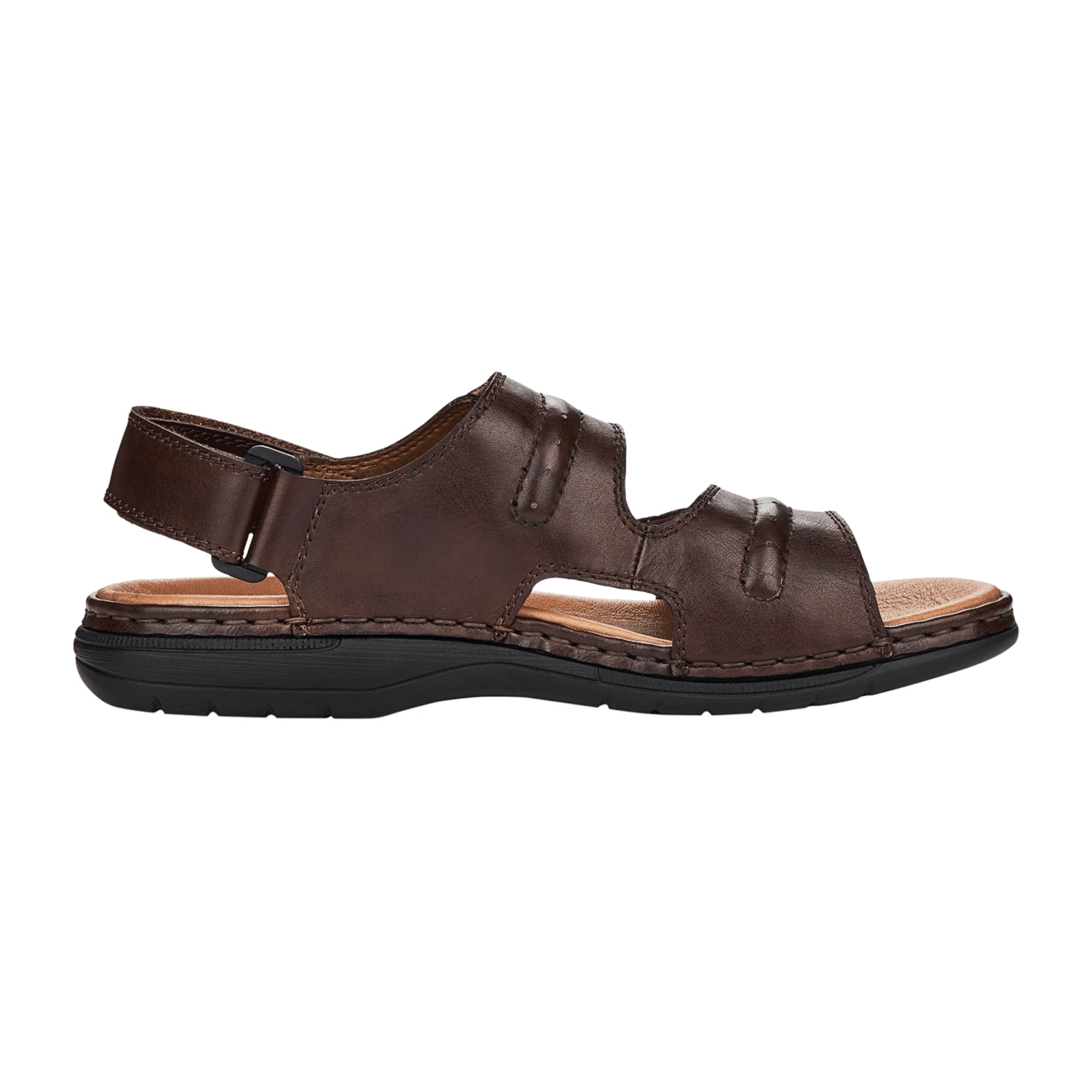 Rieker Men's Brown Leather Sandals with Velcro Strap and Shock Absorbing Sole - Bartel-Shop