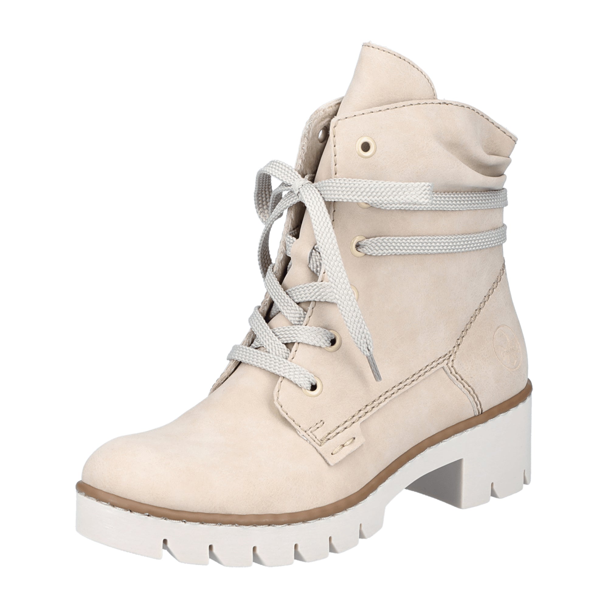 Rieker Women's Beige Lace-Up Ankle Boots with Warm Lining for Fall and Winter