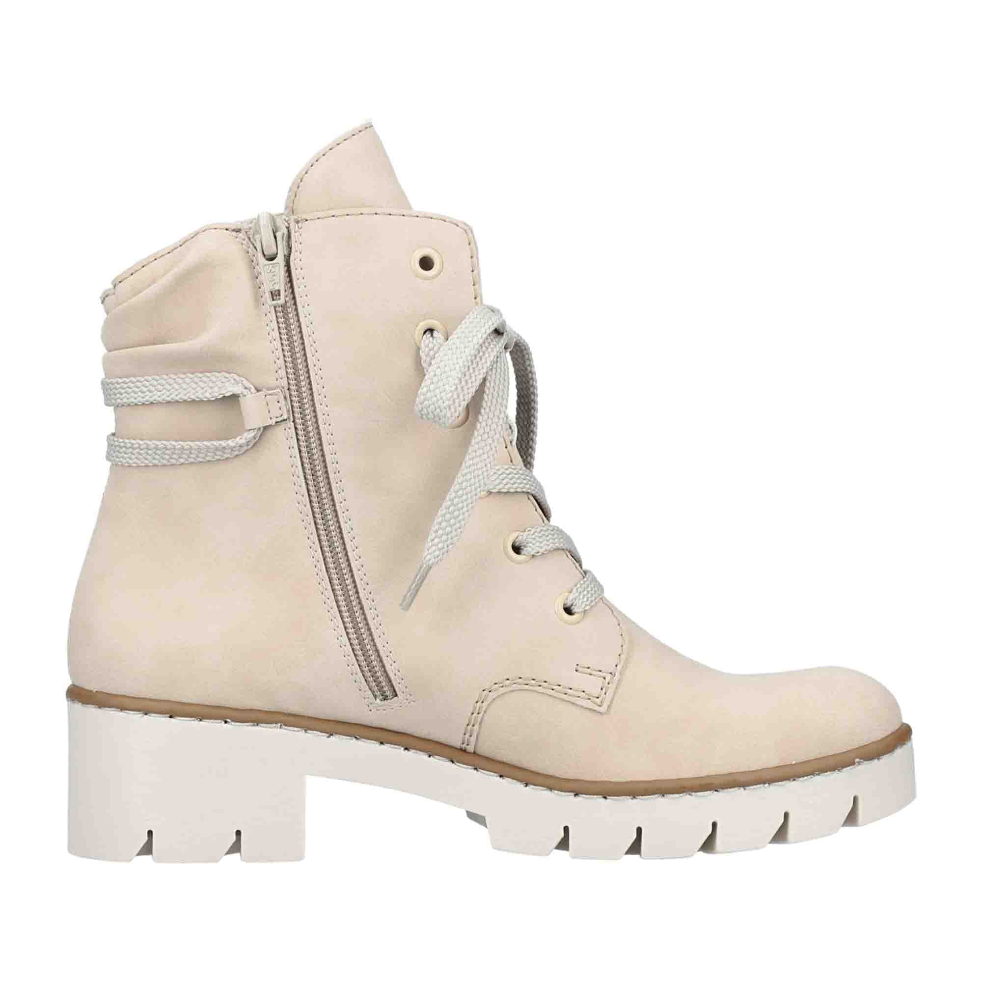 Rieker Women's Beige Lace-Up Ankle Boots with Warm Lining for Fall and Winter