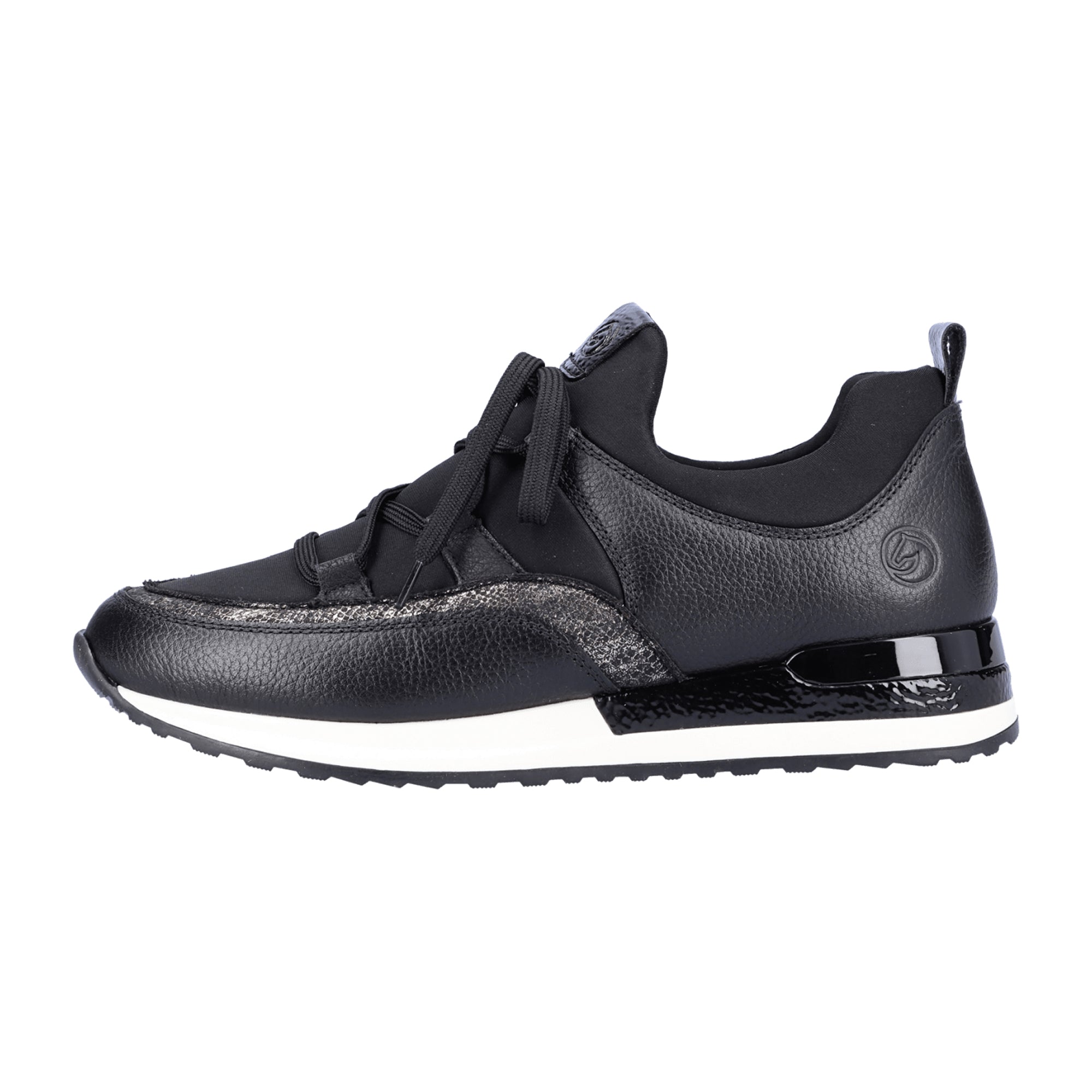 Remonte Women's Black Leather Slip-On Shoes with Silver Stripe and Cushioned Insole