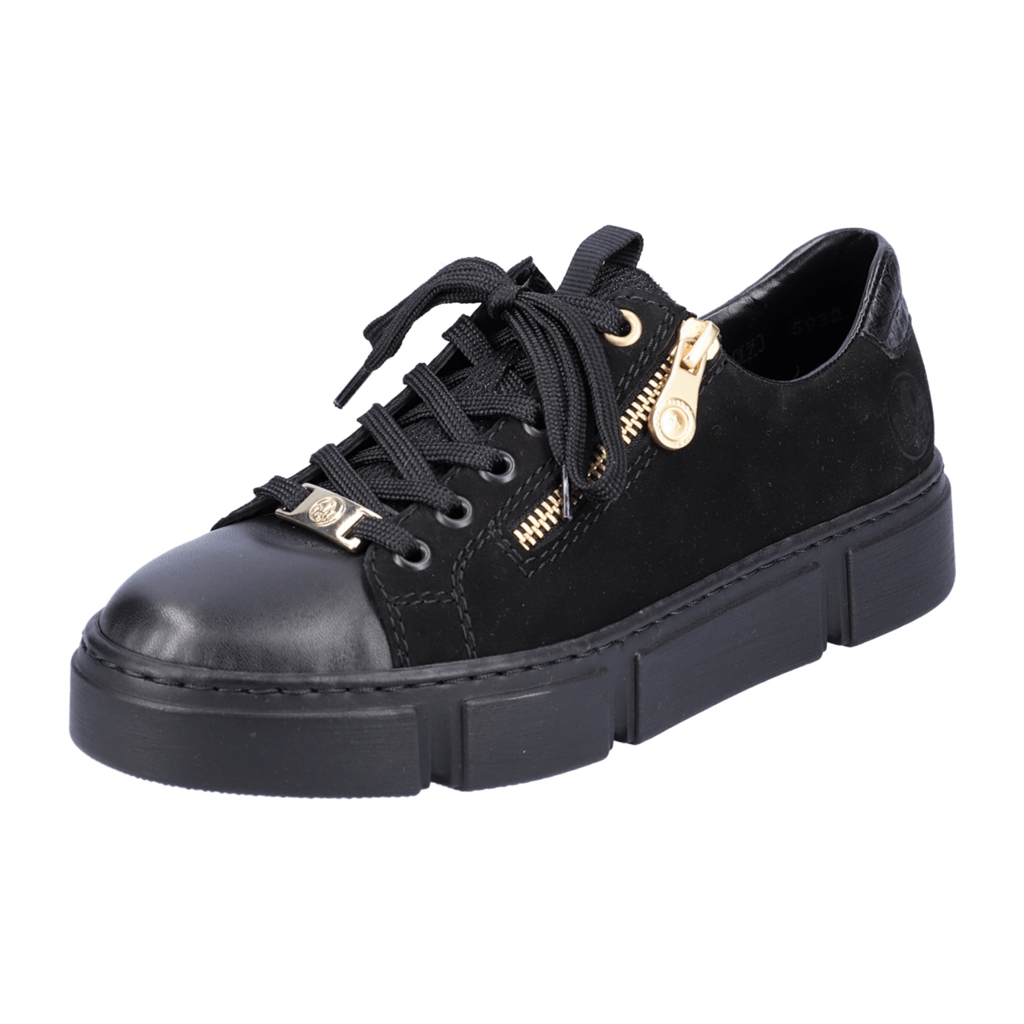 Rieker N5932 Black Women's Shoes with Zipper and Laces, Narrow to Normal Fit