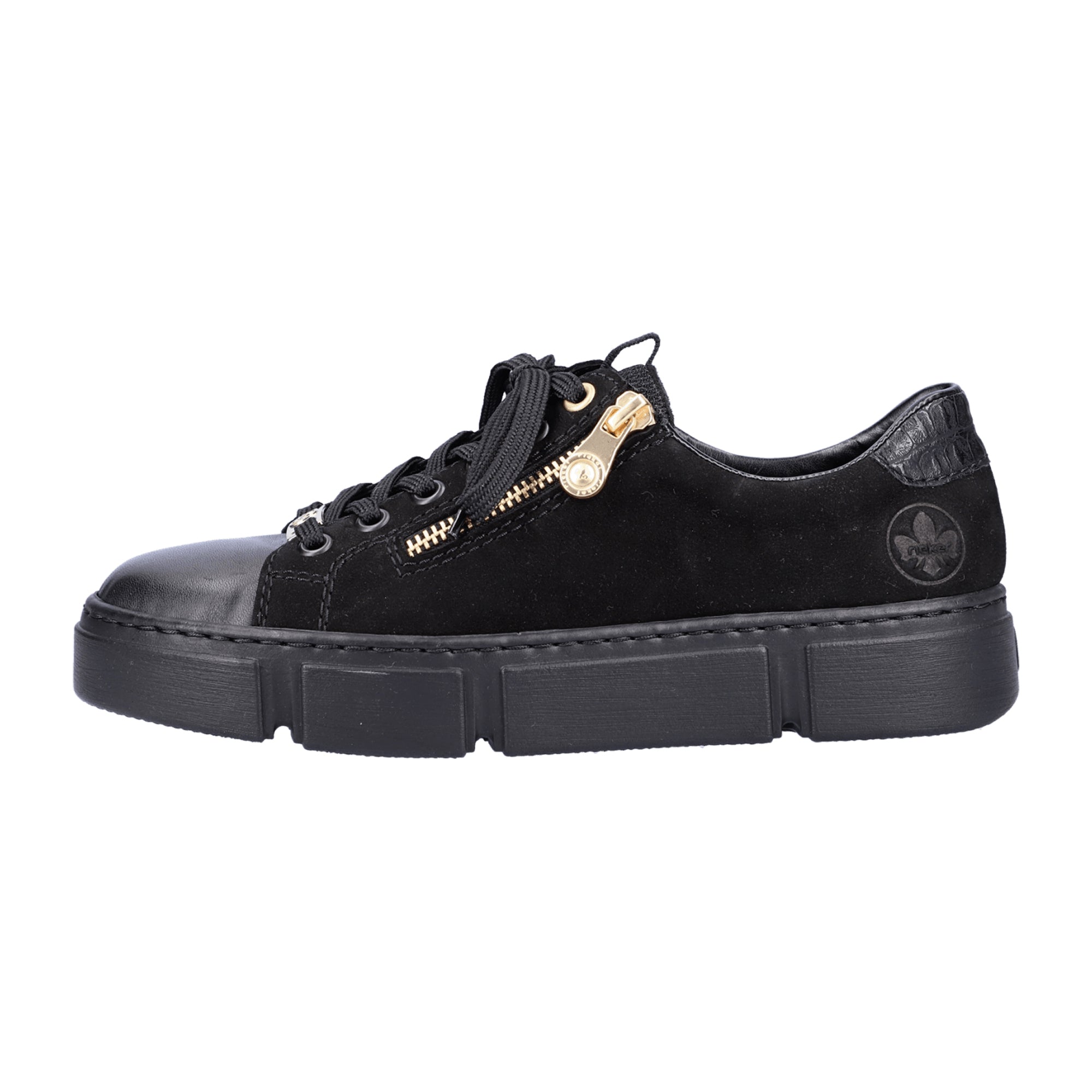 Rieker N5932 Black Women's Shoes with Zipper and Laces, Narrow to Normal Fit