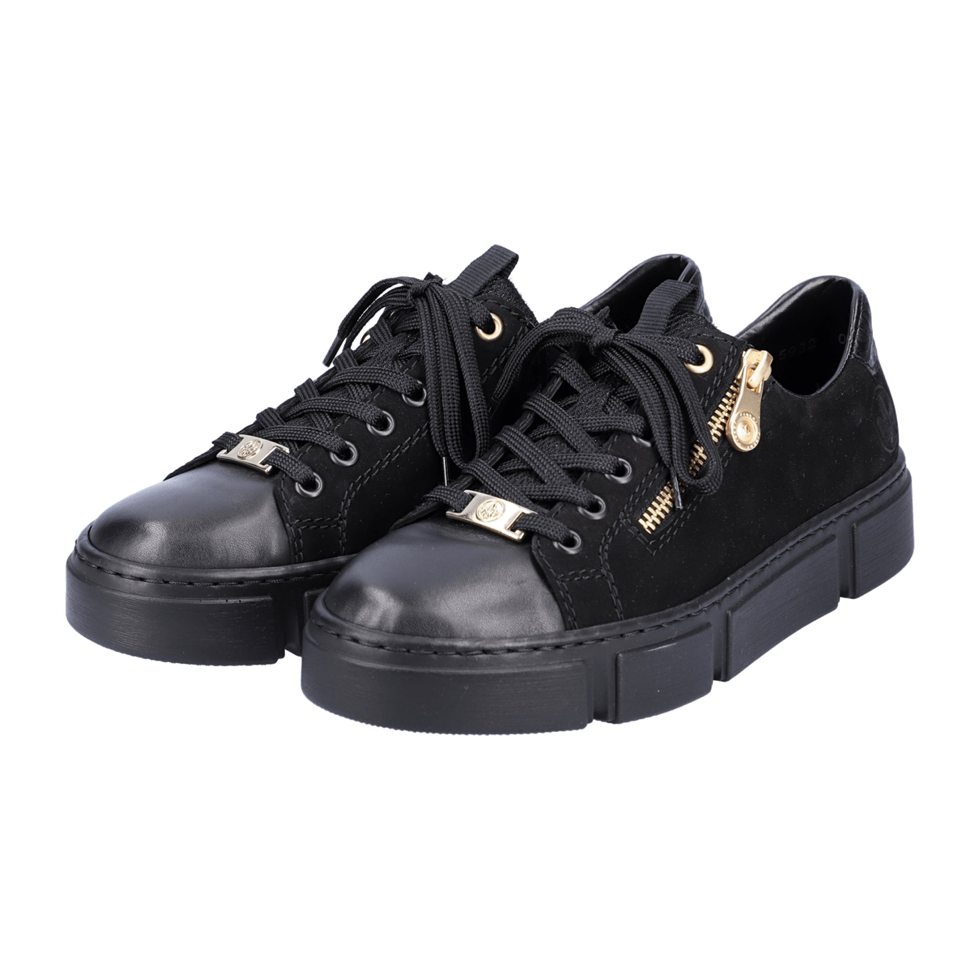 Rieker N5932 Black Women's Shoes with Zipper and Laces, Narrow to Normal Fit