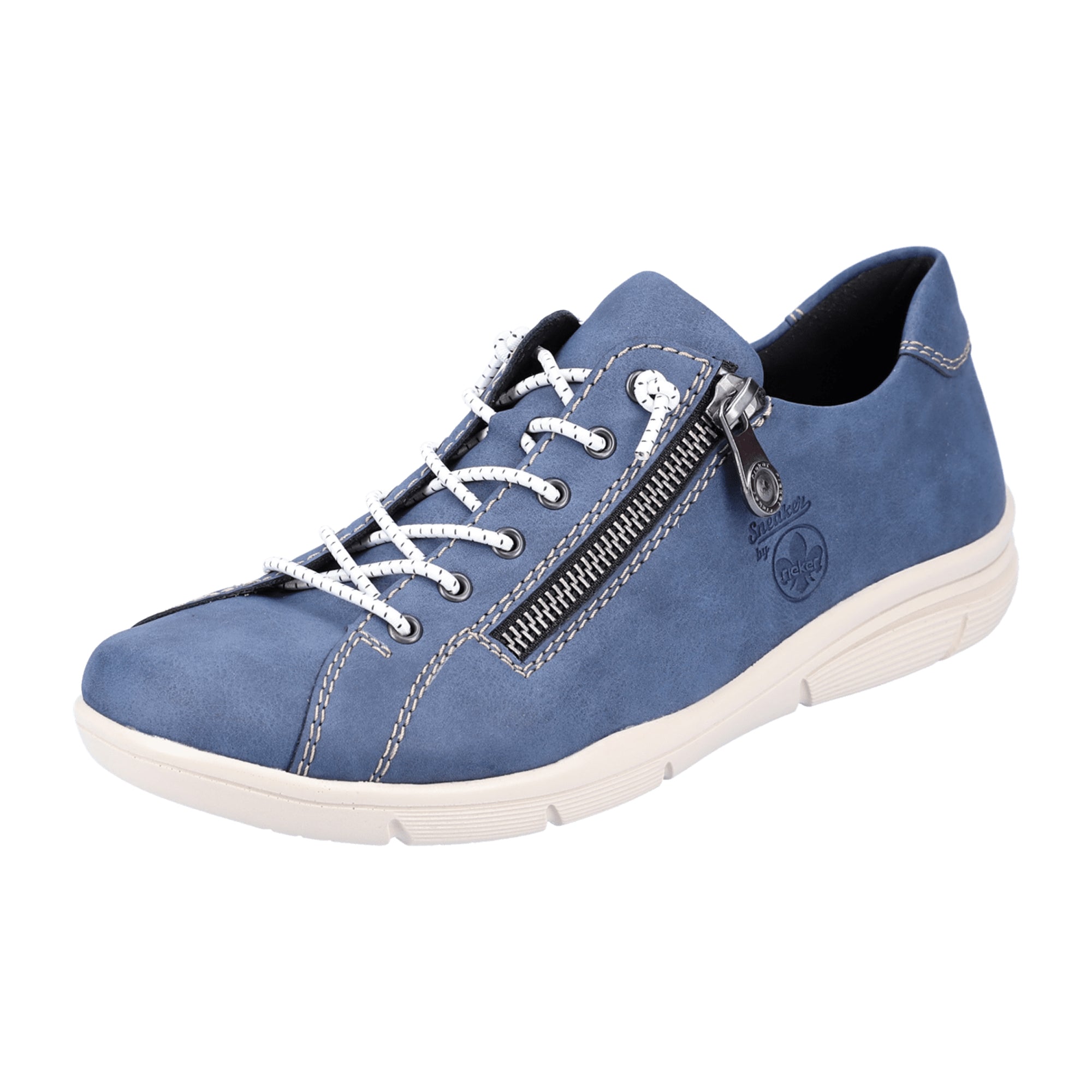 Rieker Women's Blue Casual Slip-On Sneakers with Laces and Zipper