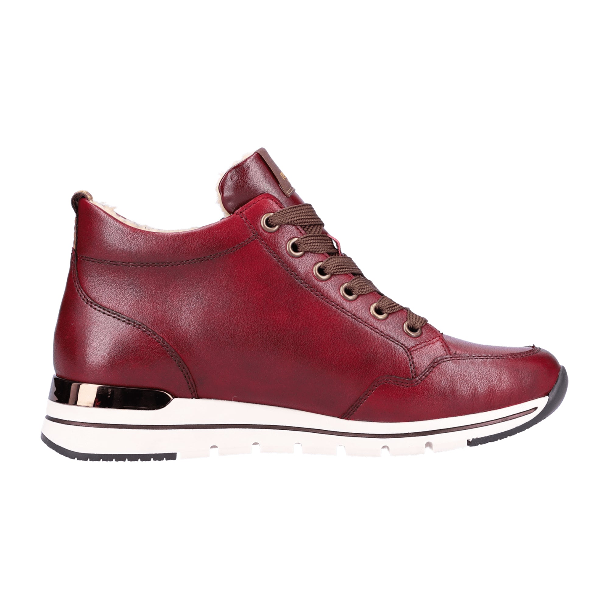 Remonte Women's Red High-Top Leather Ankle Boots with Side Zipper and Warm Lining