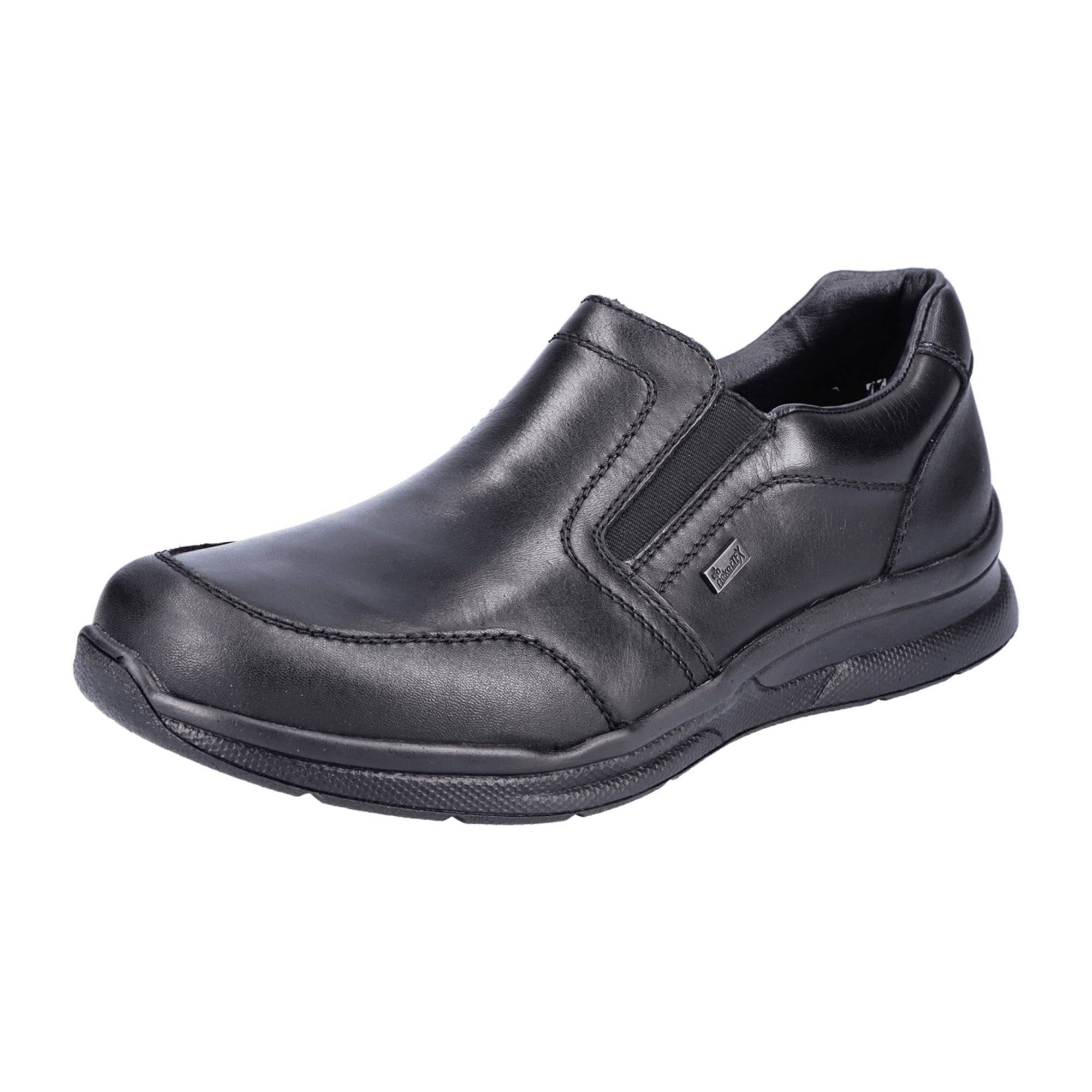 Rieker Black Leather Slip-On Shoes with Comfortable Shock-Absorbing Sole
