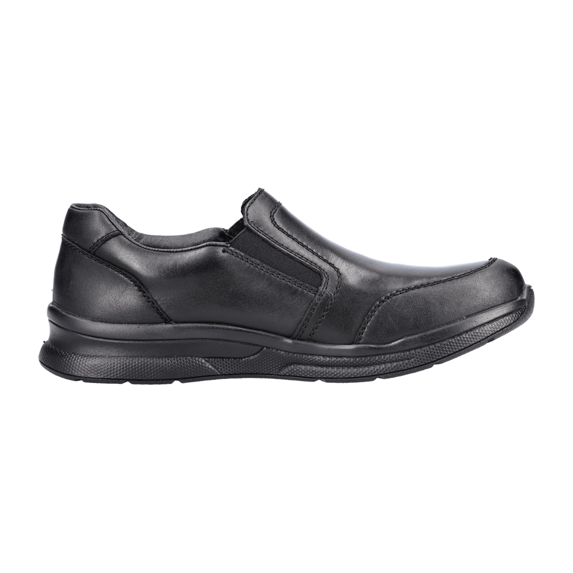 Rieker Black Leather Slip-On Shoes with Comfortable Shock-Absorbing Sole