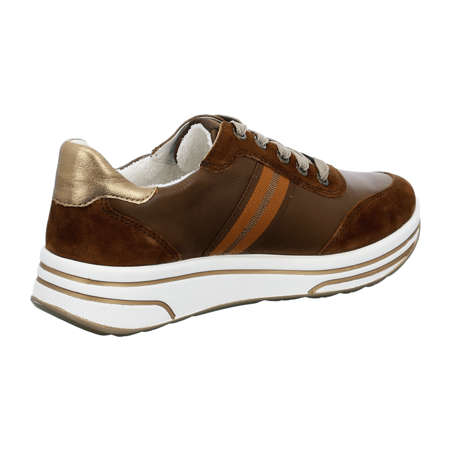 ARA SAPPORO Women's Velour Leather Sneakers in Brown with Lace-Up Closure and Round Toe