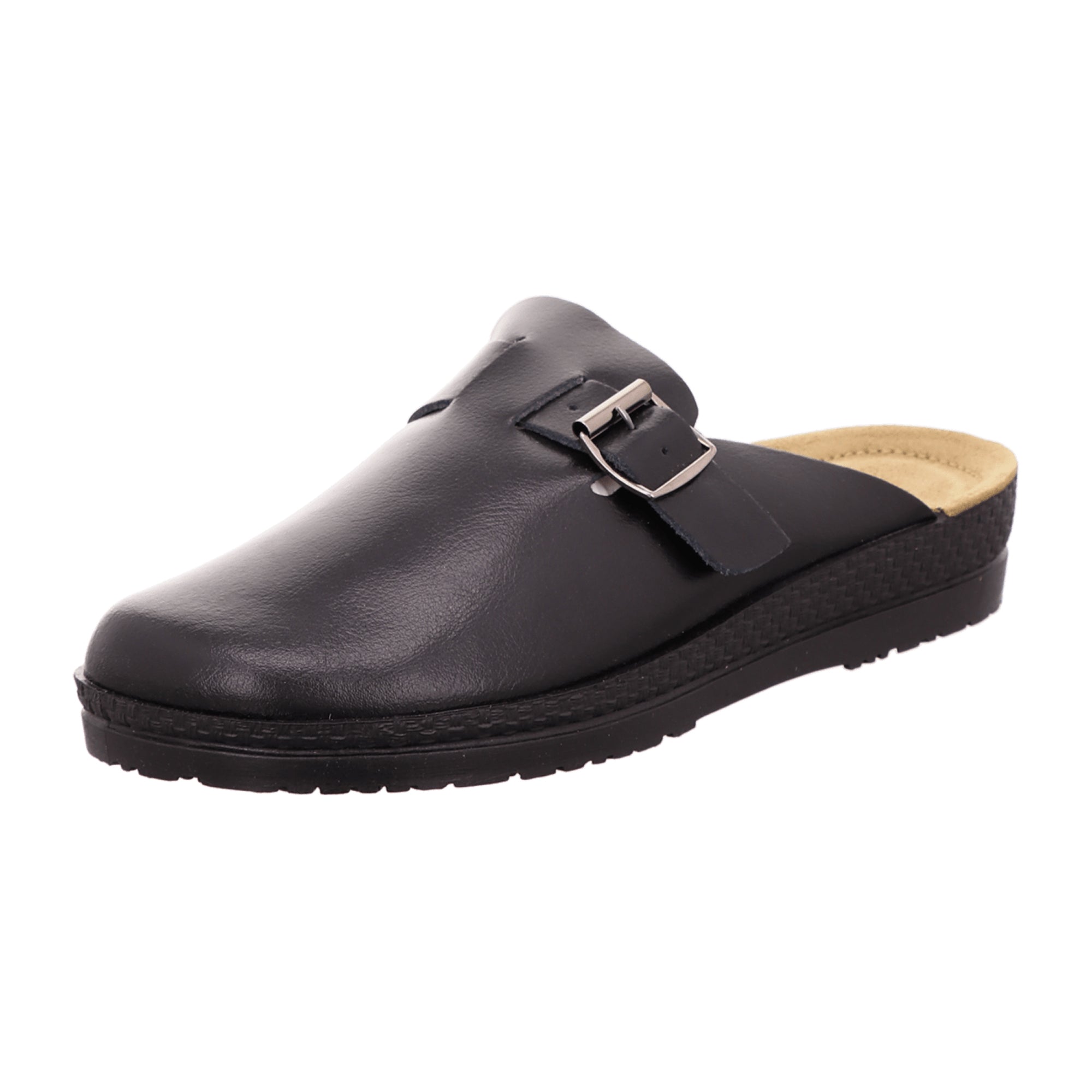 Rohde Men's Black Leather Slip-On Sandals with Adjustable Buckle