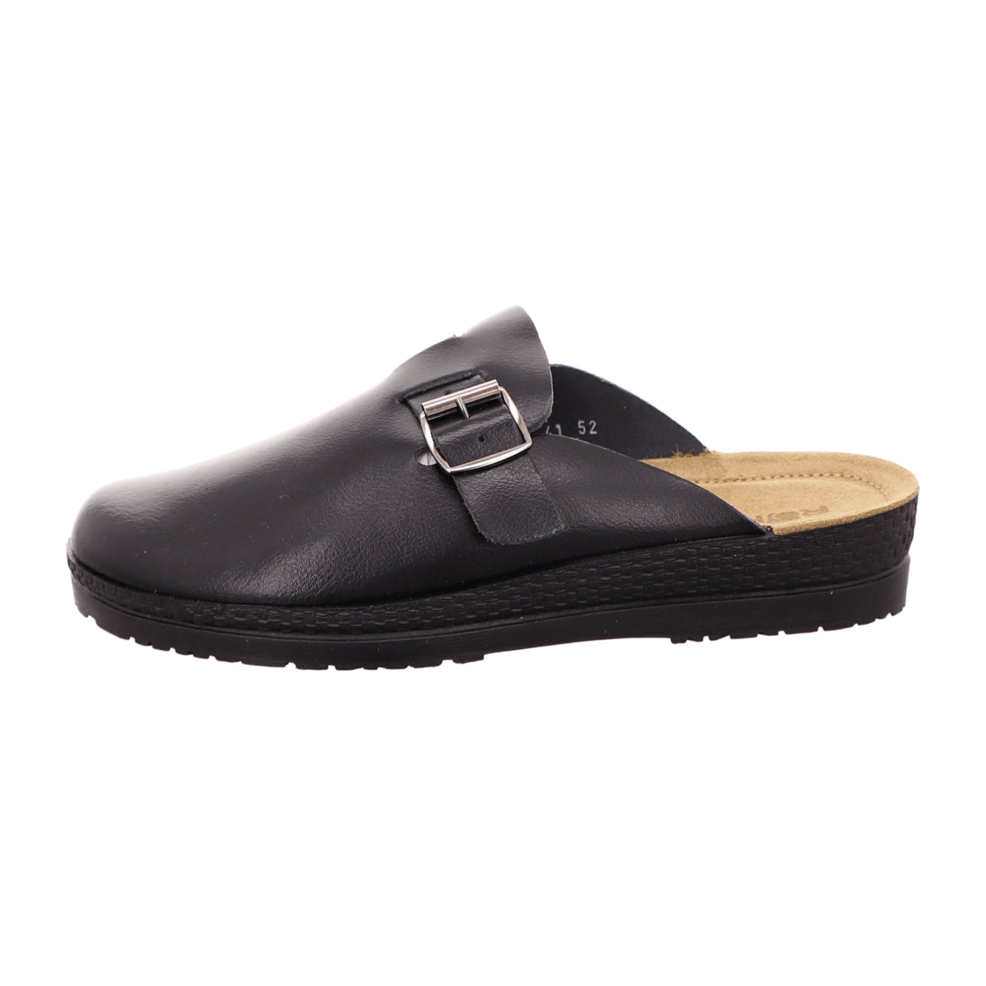 Rohde Men's Black Leather Slip-On Sandals with Adjustable Buckle