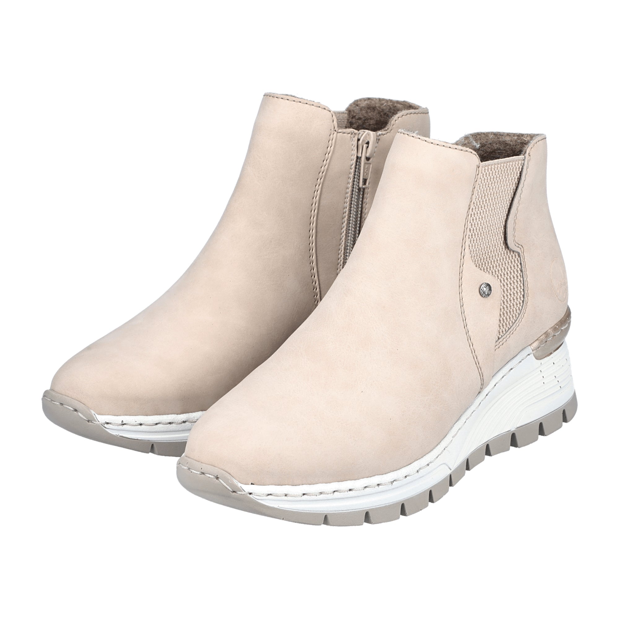 Rieker Beige Women's Ankle Boots with Zipper and Cold Lining