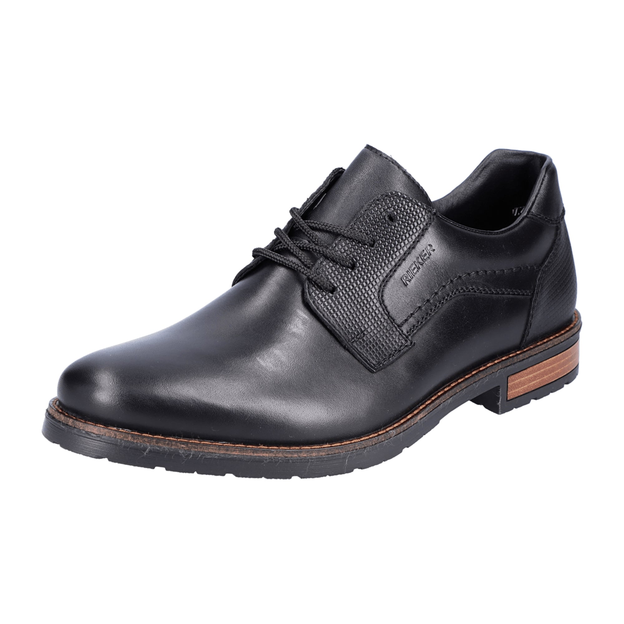 Rieker Men's Black Leather Shoes Comfortable Flat Casual Lace-Up Footwear