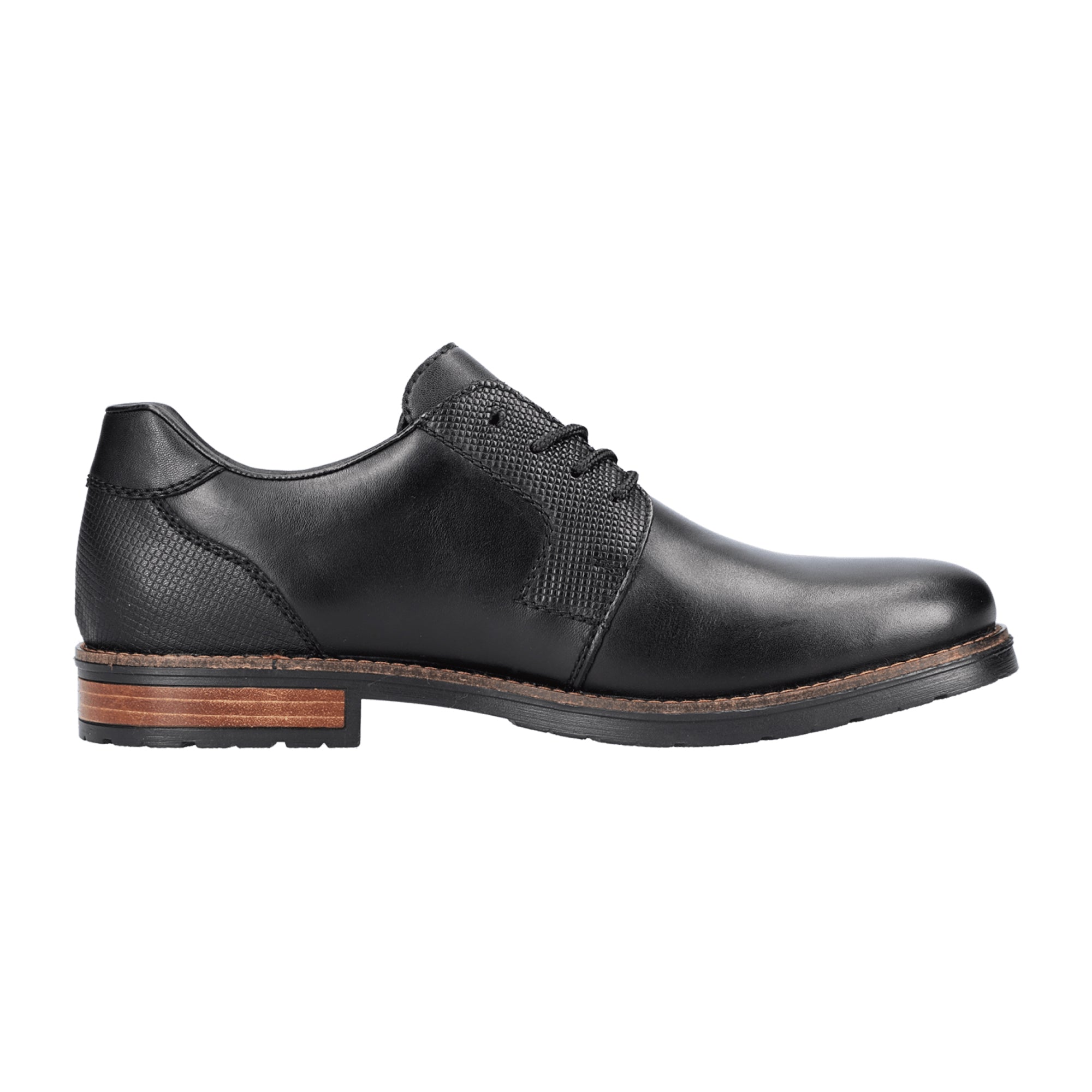 Rieker Men's Black Leather Shoes Comfortable Flat Casual Lace-Up Footwear