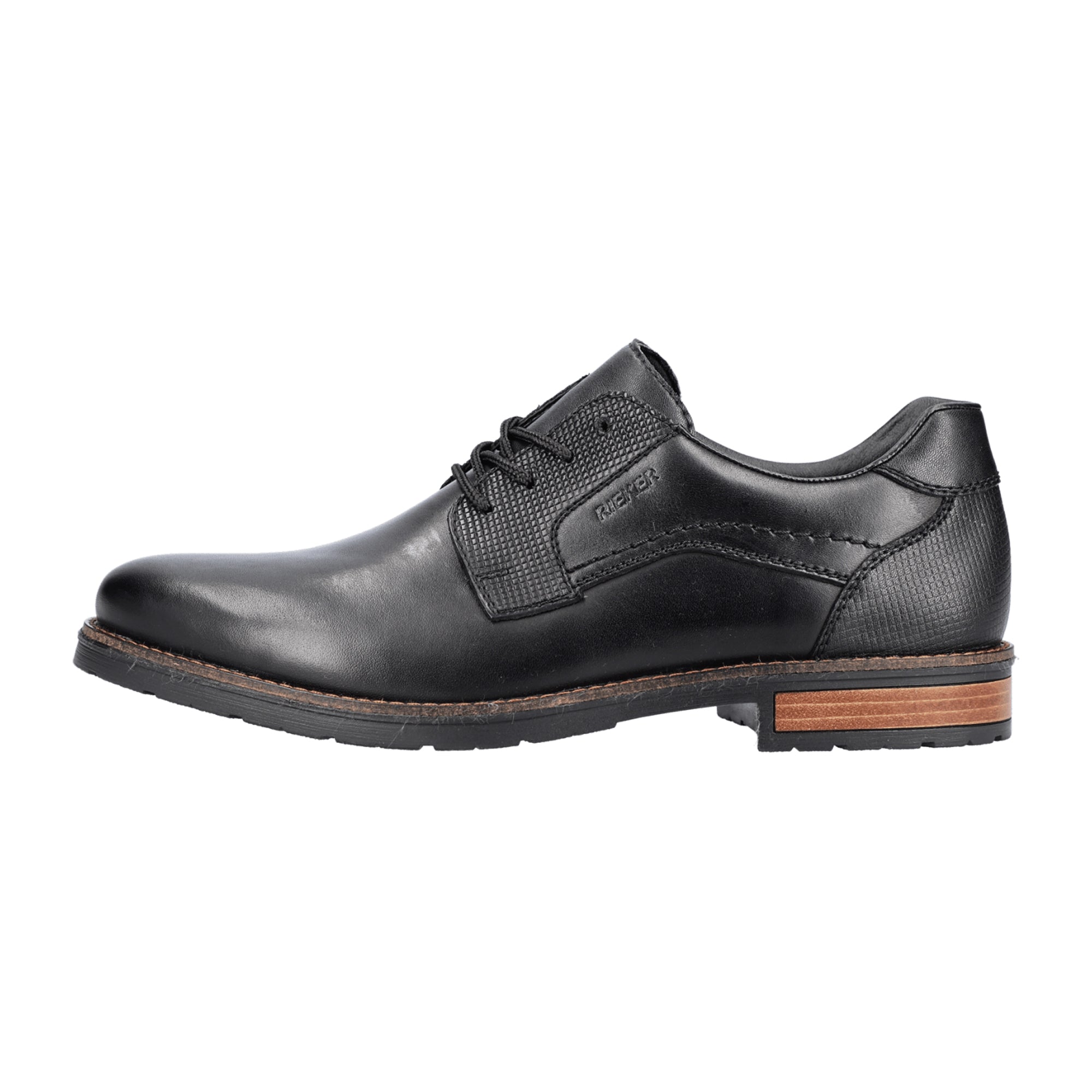 Rieker Men's Black Leather Shoes Comfortable Flat Casual Lace-Up Footwear