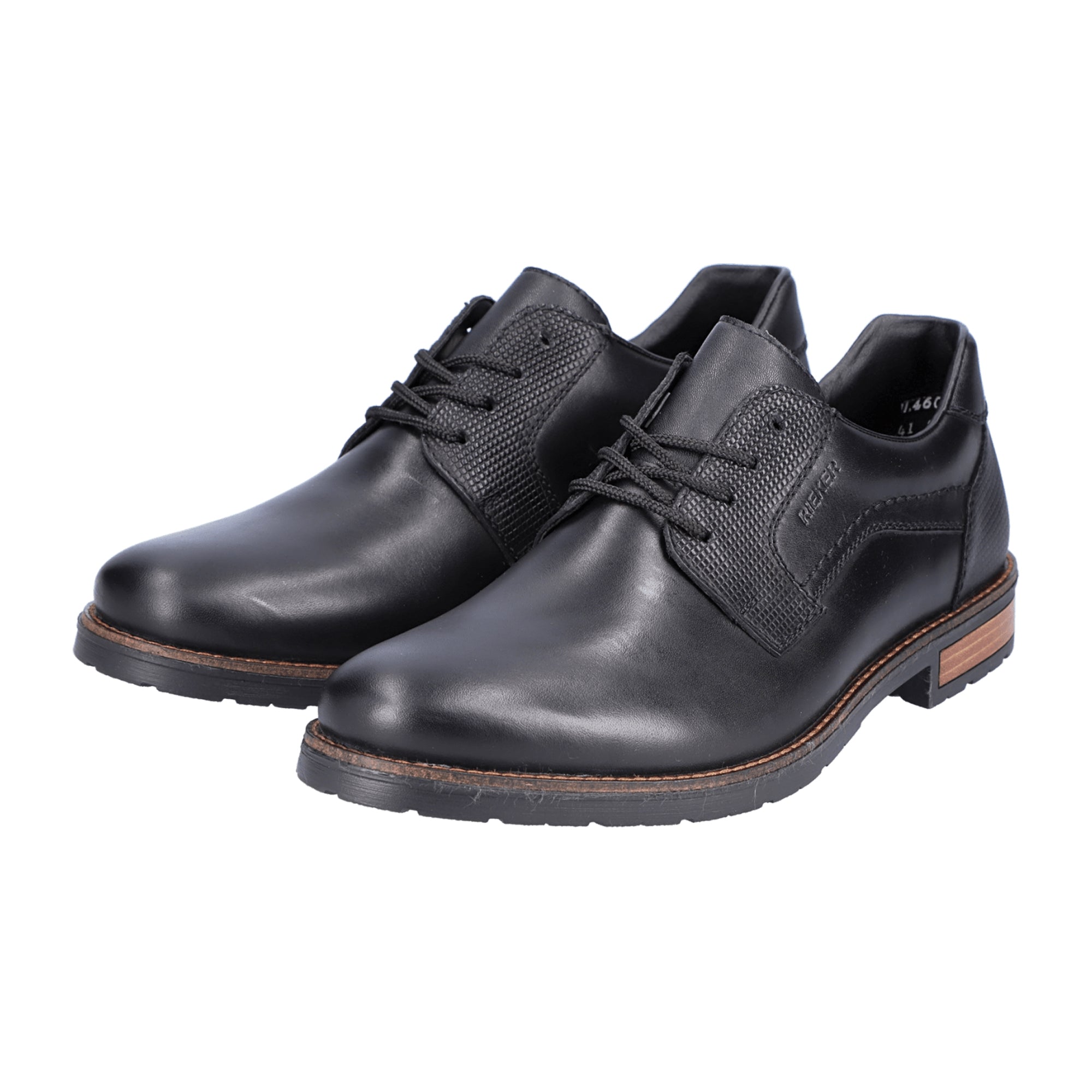 Rieker Men's Black Leather Shoes Comfortable Flat Casual Lace-Up Footwear