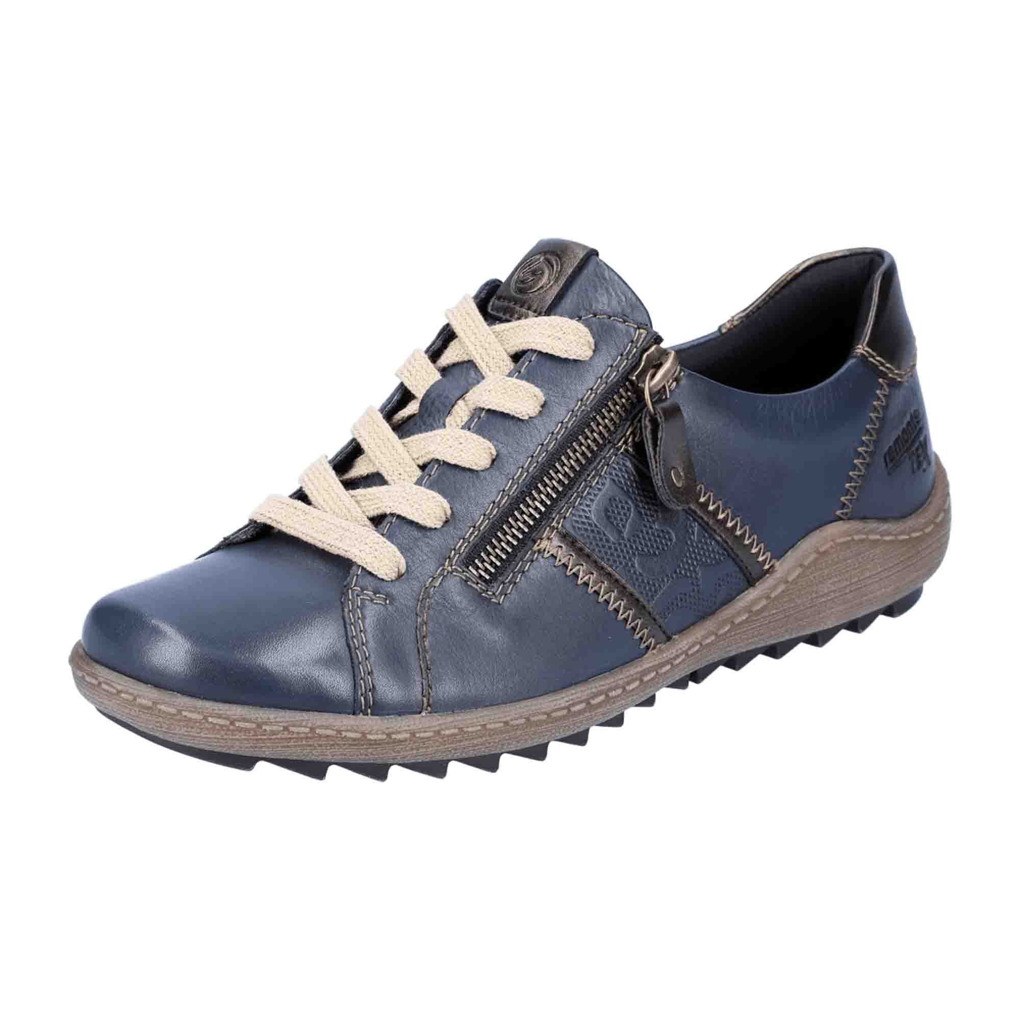 Remonte Women's Blue Leather Lace-Up Shoes with Waterproof Membrane