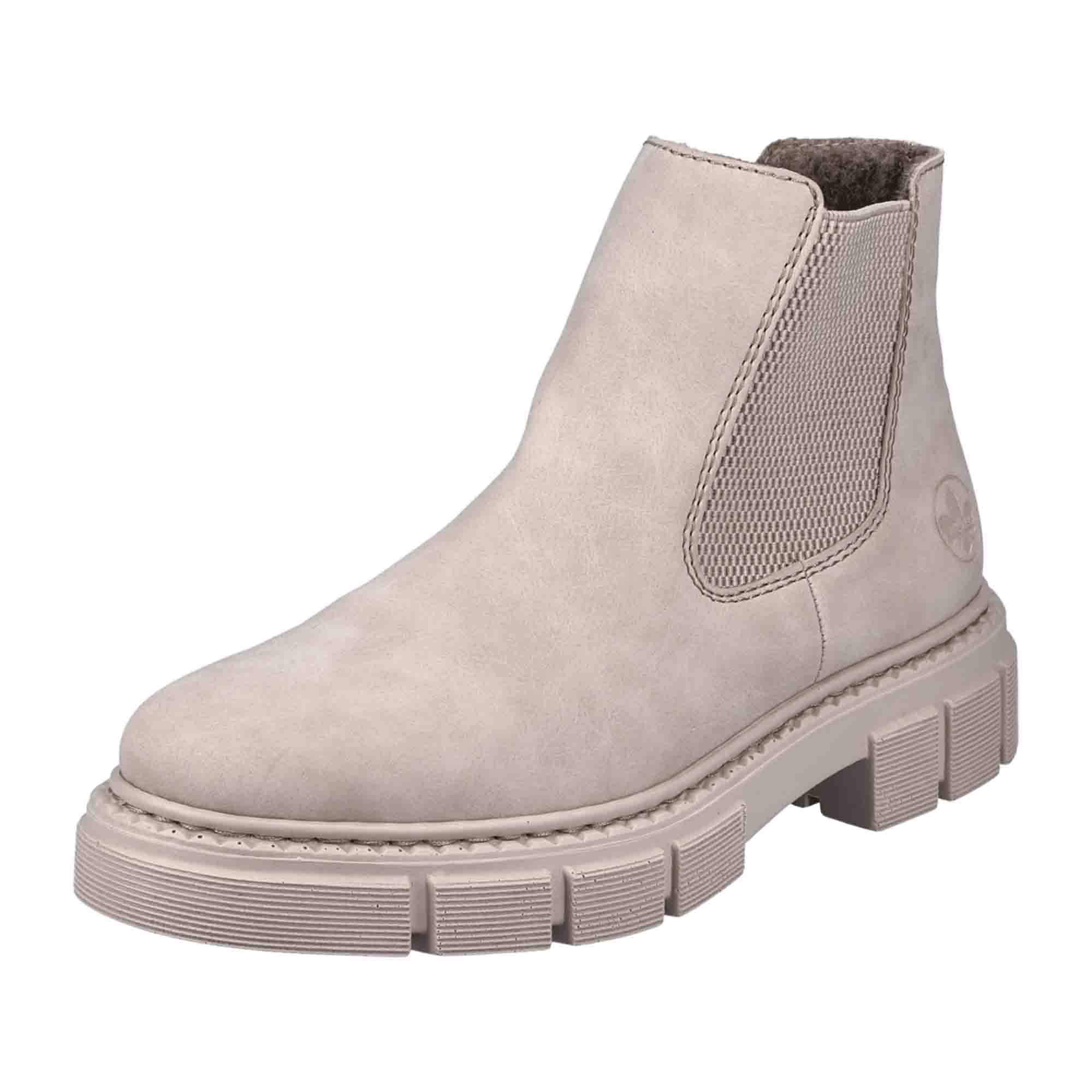 Rieker Women's Beige Slip-On Ankle Boots with Zipper and Warm Lining