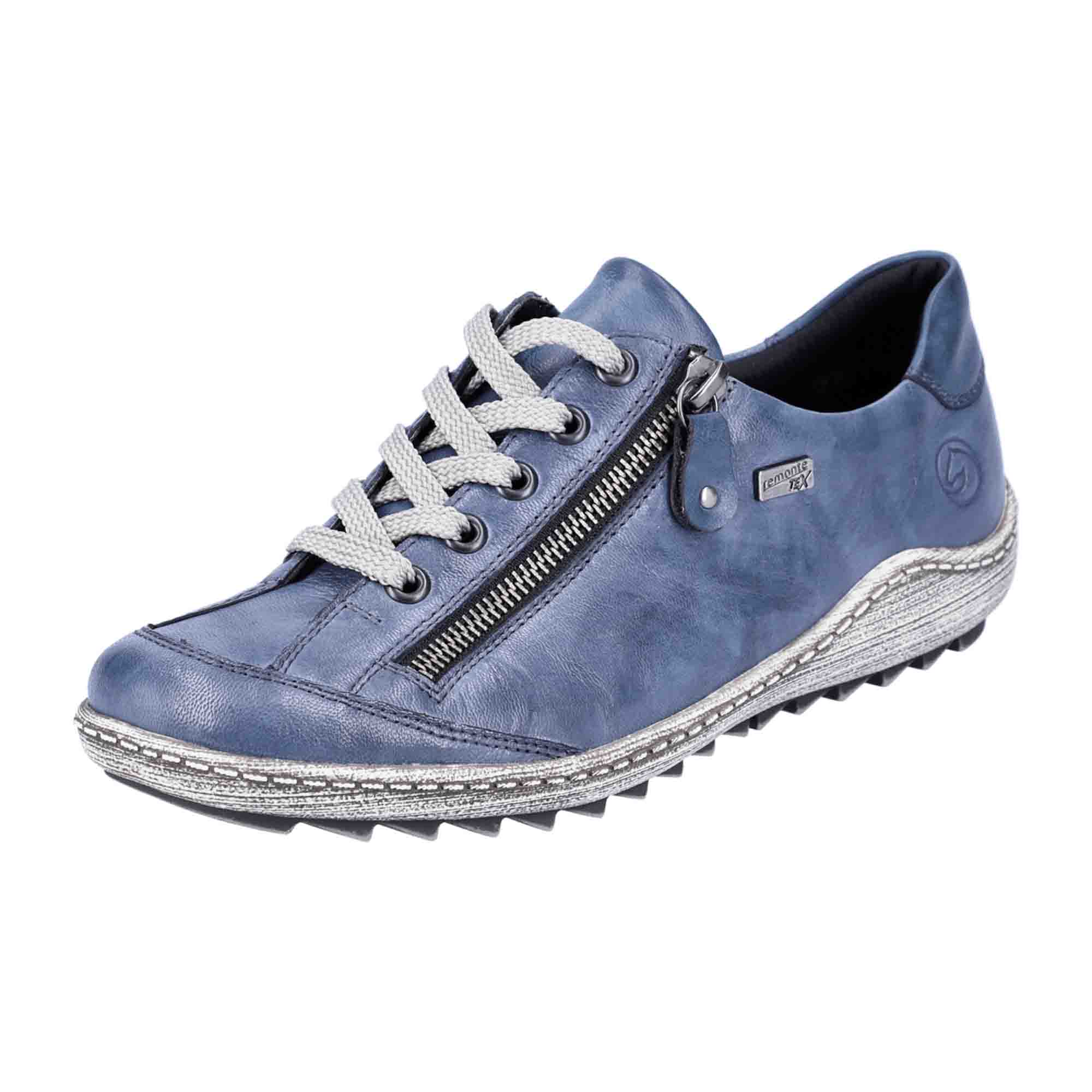 Remonte Women's Blue Comfort Lace-Up Shoes Extra Wide Water-Resistant Leather