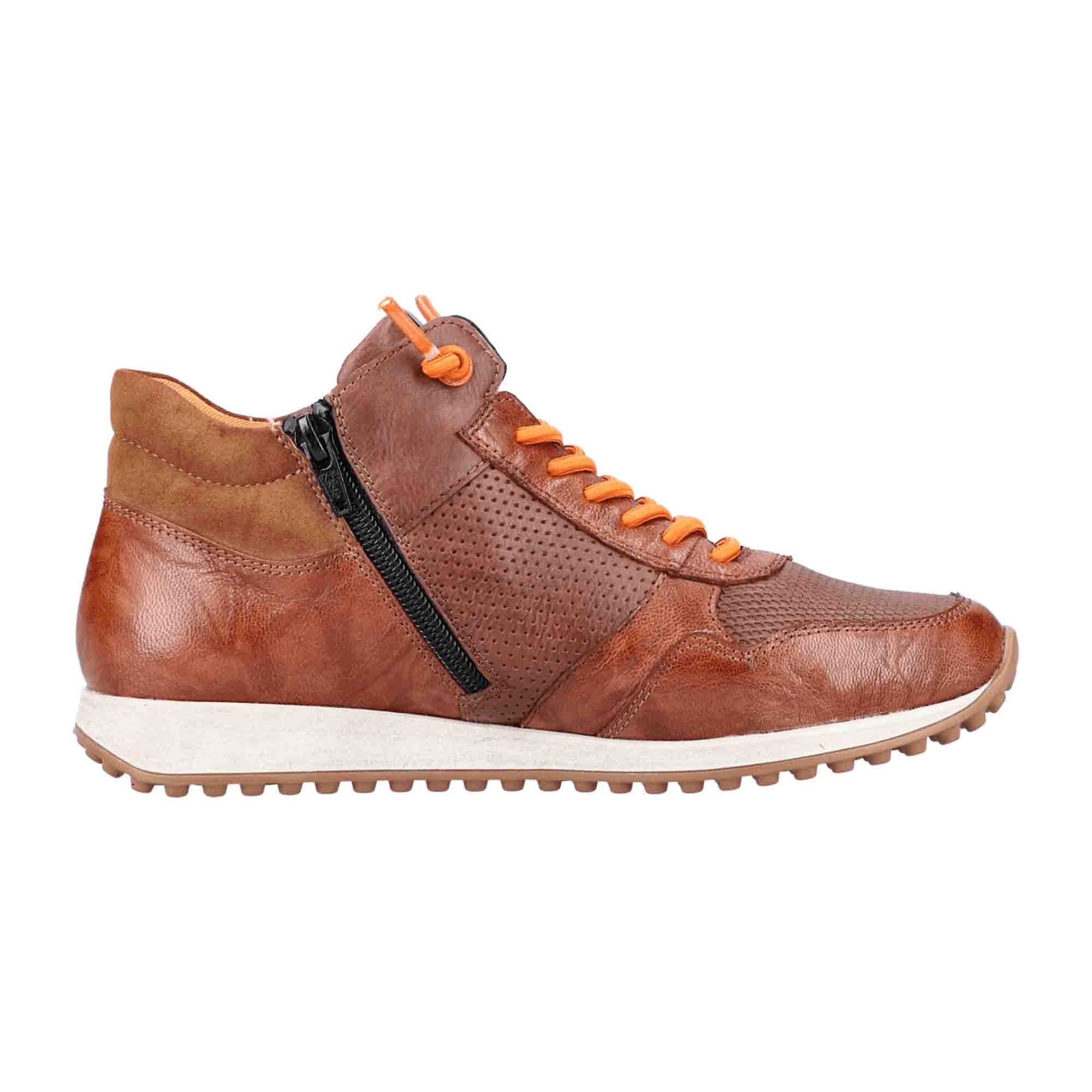Remonte Women's High Top Brown Leather Sneakers with Zip and Extra Laces