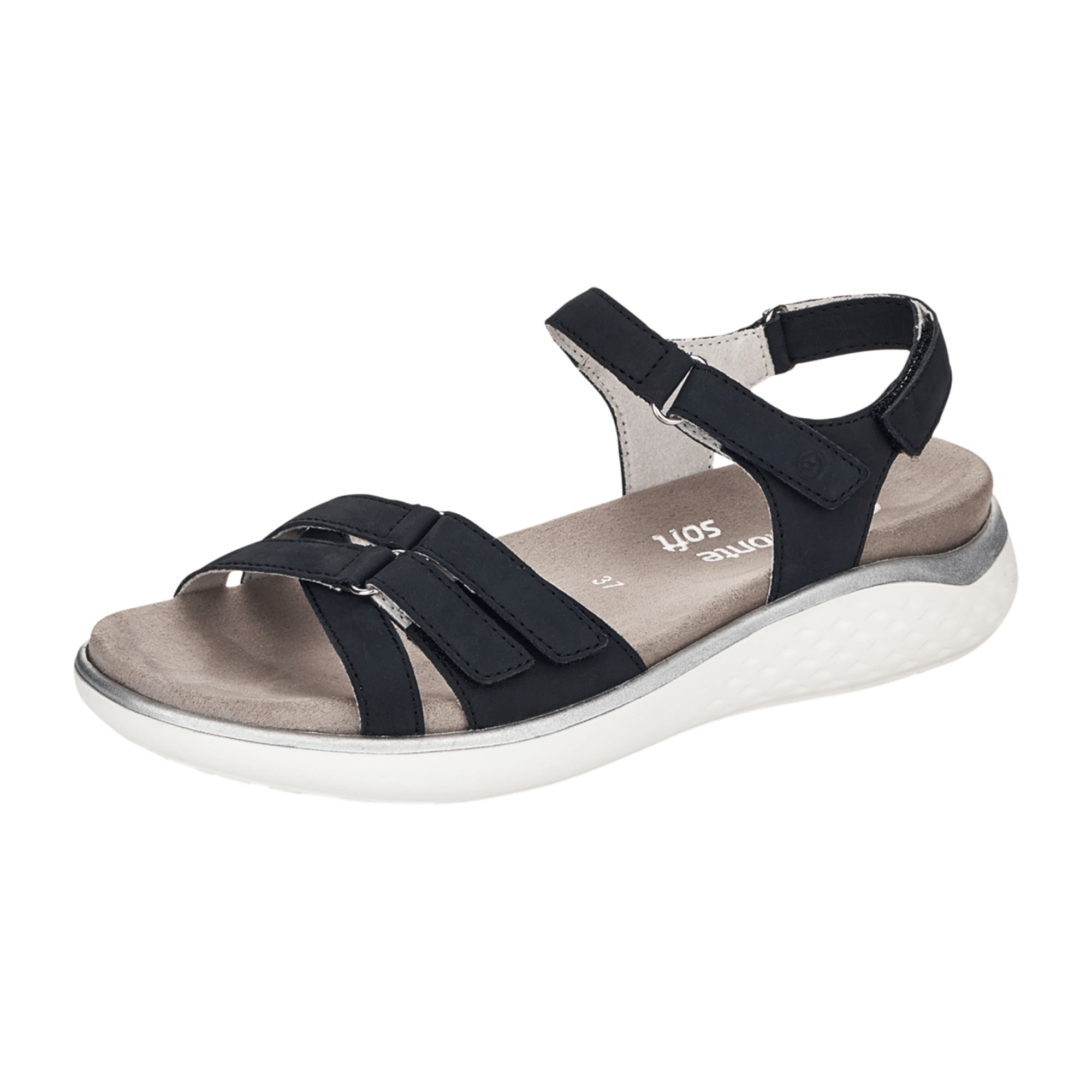 Remonte Women's Blue Sandals Comfortable Leather Soft Foam Footbed Velcro Closure
