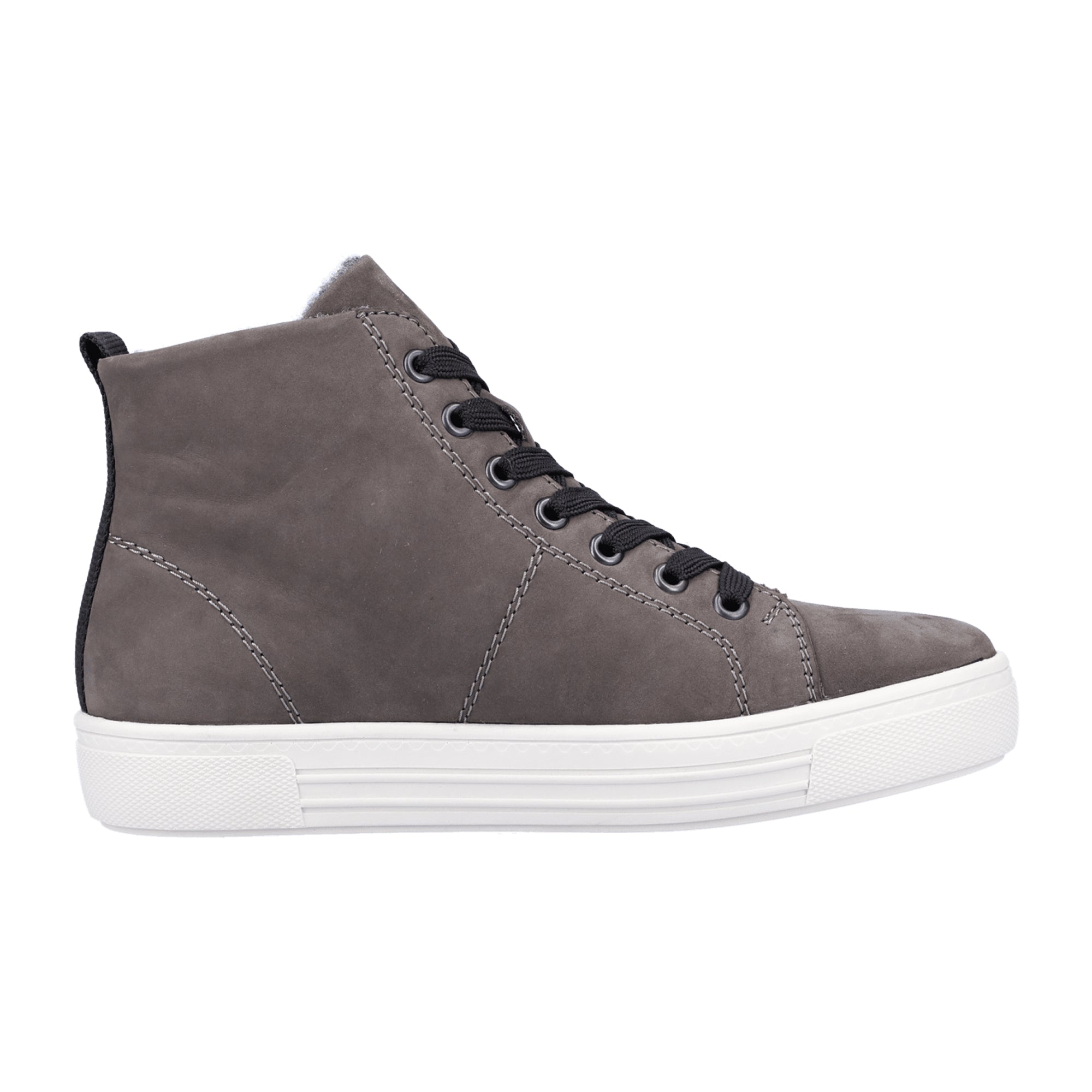 Remonte High-Top Sneakers for Women Grey Nubuck Leather with Zip and Laces