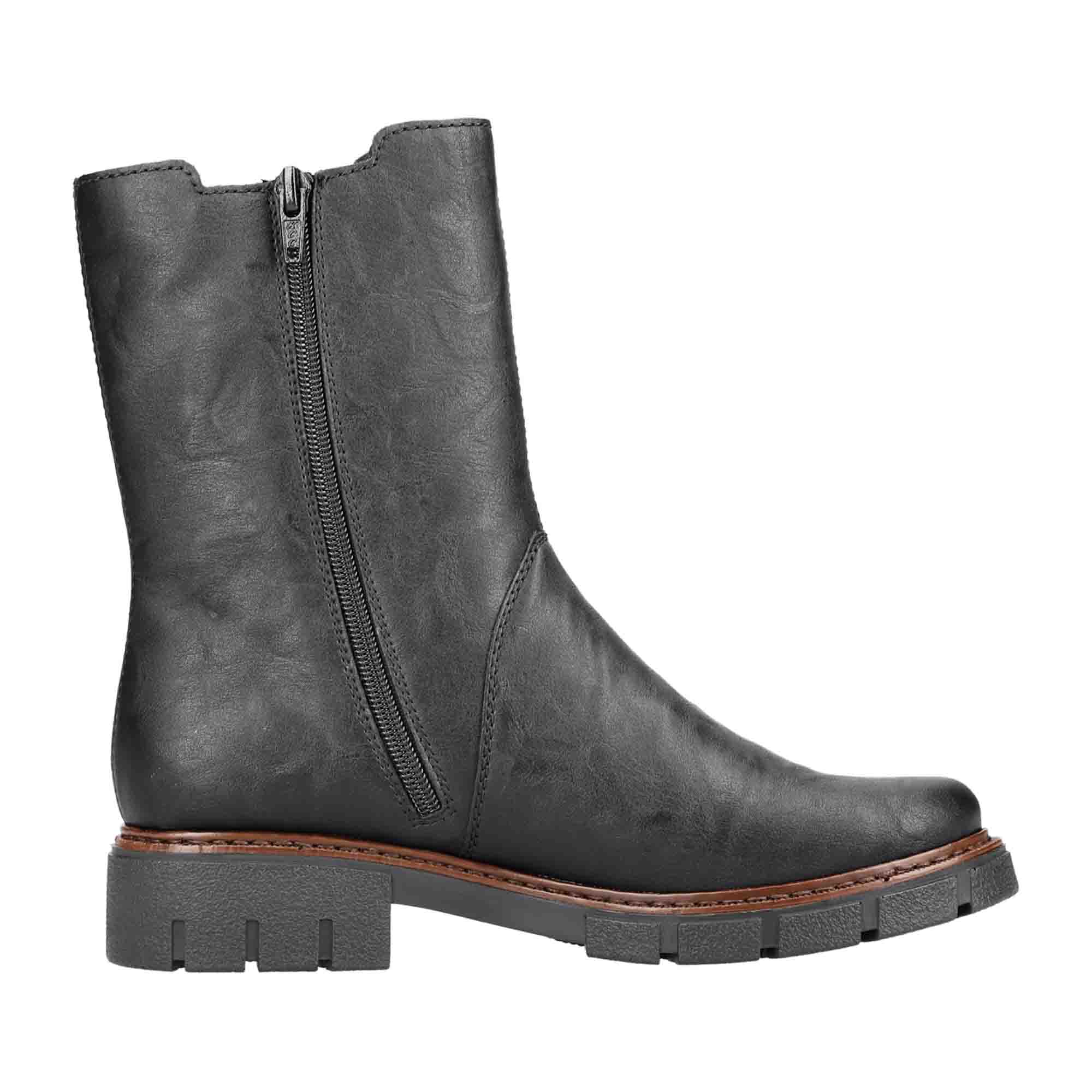 Rieker Women's Black Ankle Boots with Zipper and Warm Lining for Winter