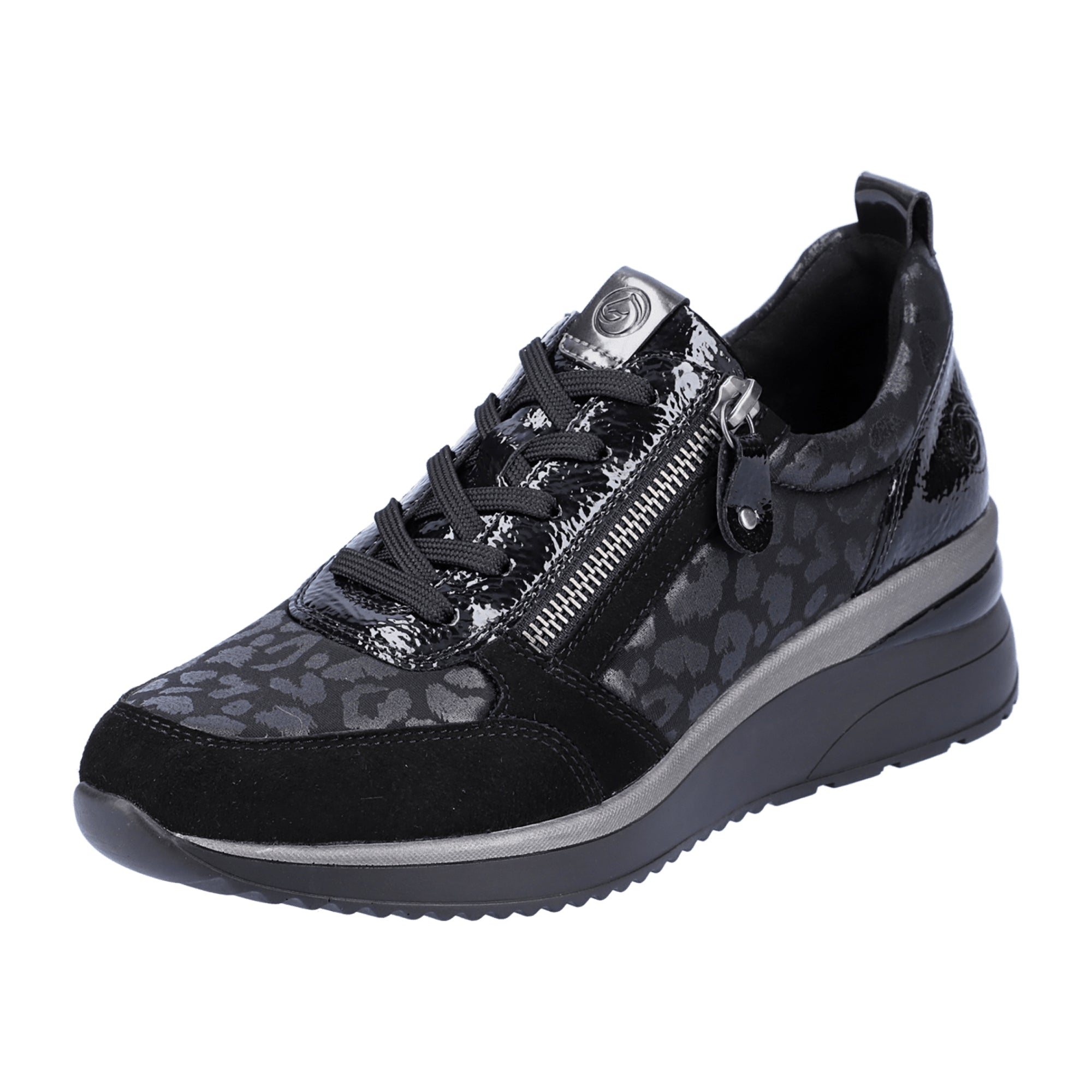 Remonte Women's Black Stretch Textile and Leather Shoes with Zip and Laces