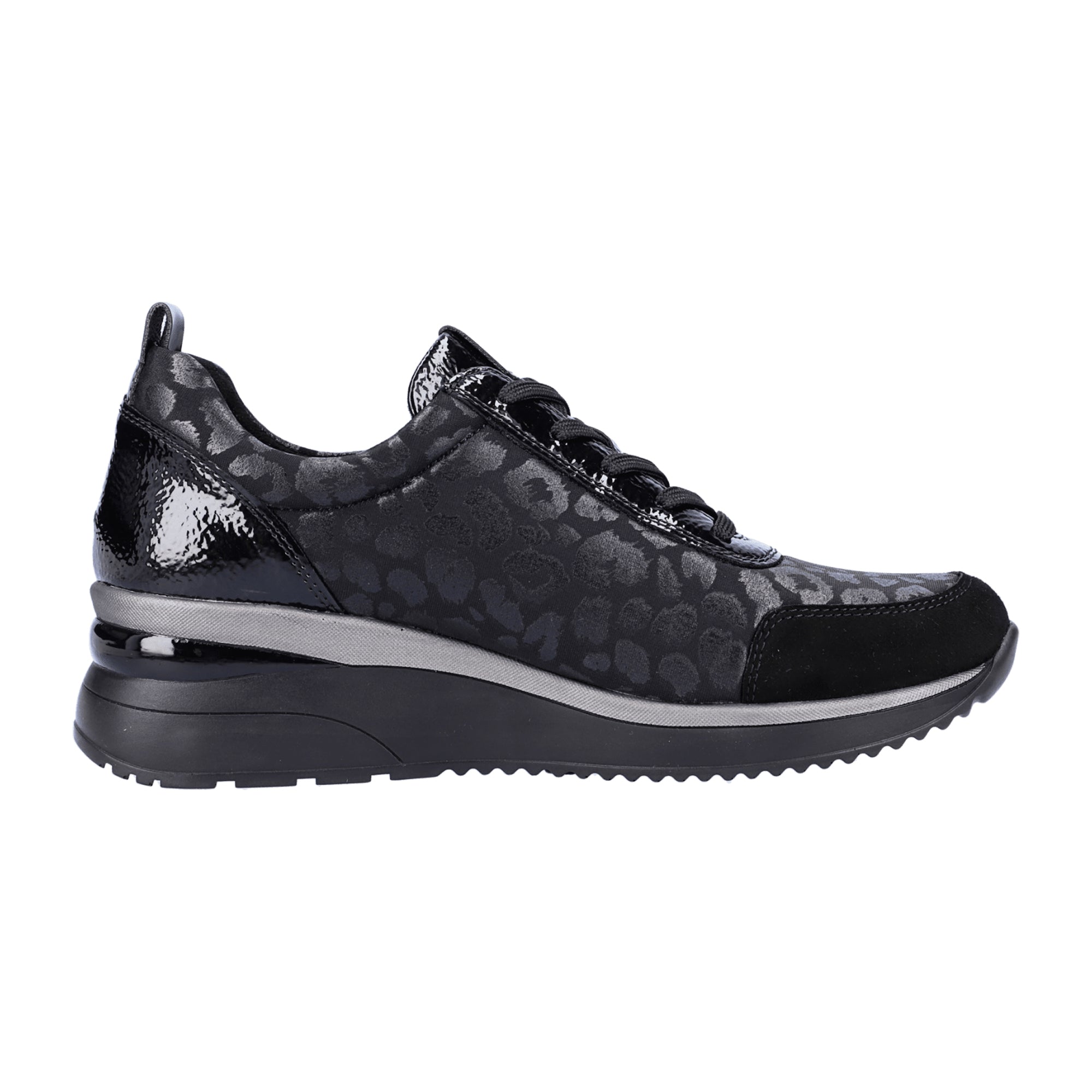 Remonte Women's Black Stretch Textile and Leather Shoes with Zip and Laces