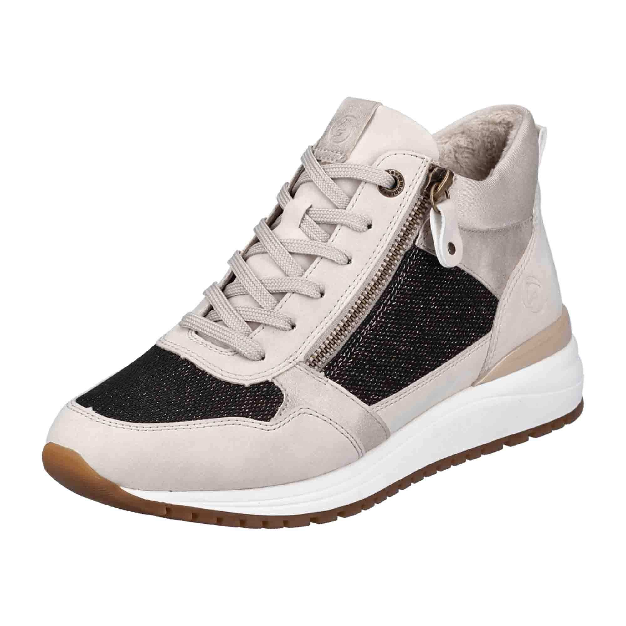 Remonte Beige High-Top Sneakers for Women with Black Bronze Accents