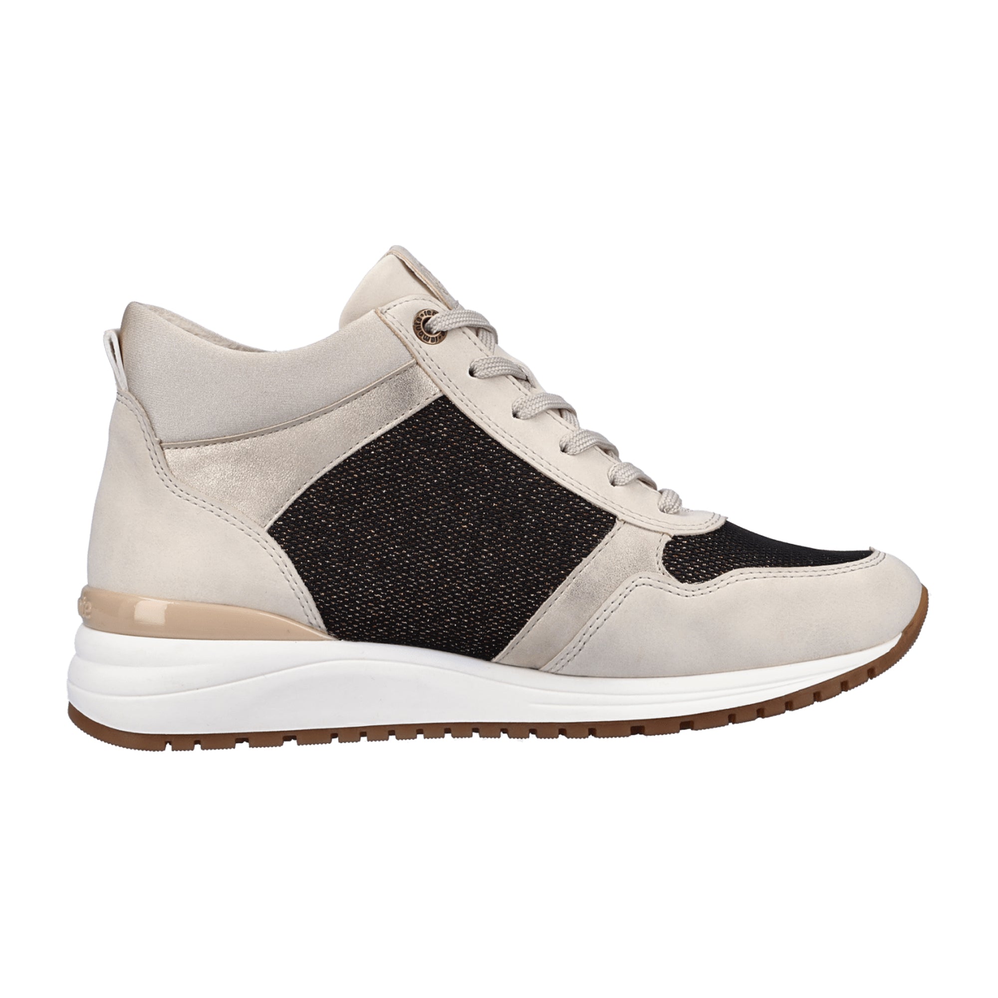 Remonte Beige High-Top Sneakers for Women with Black Bronze Accents