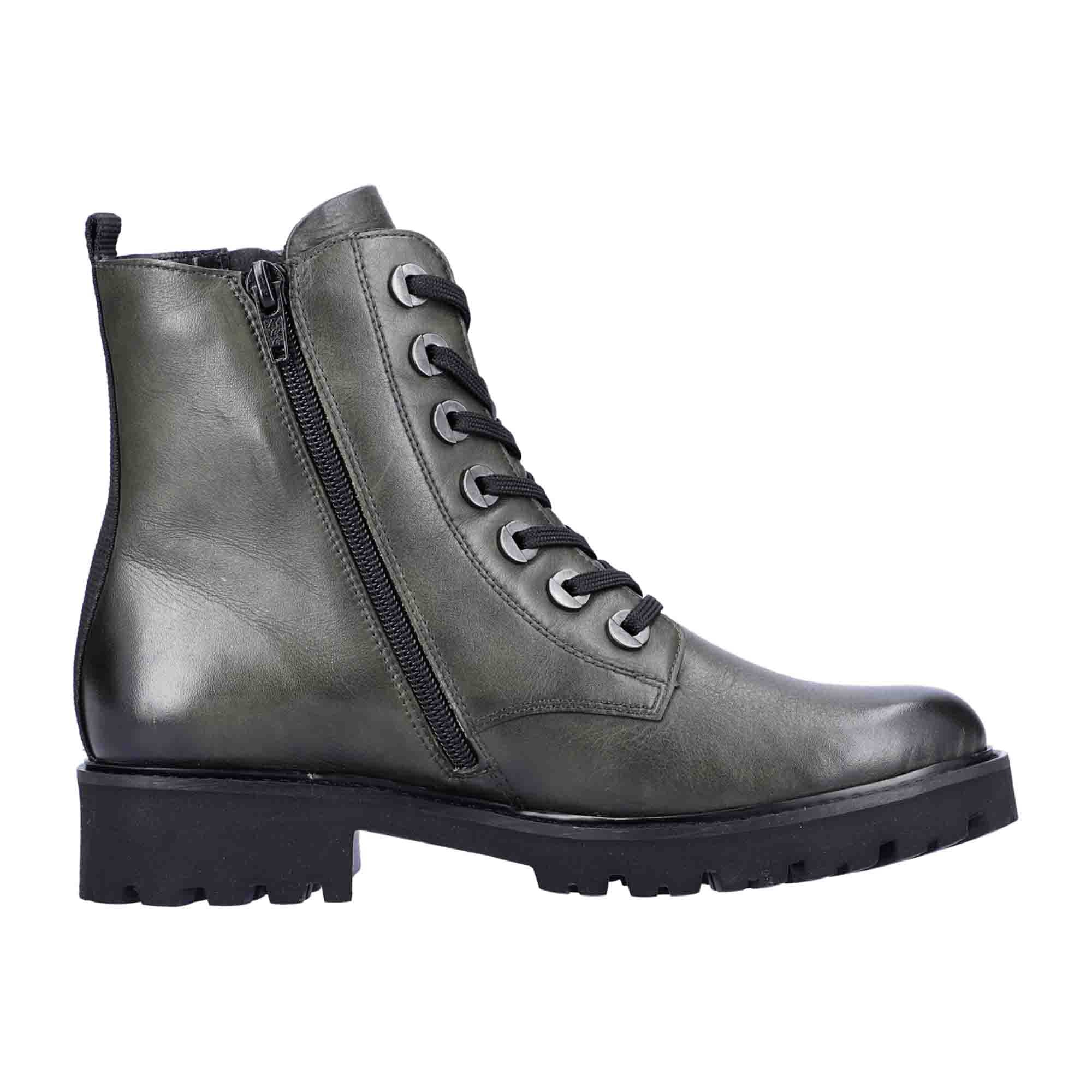 Remonte Green Leather Biker Boots for Women with Zipper and Laces