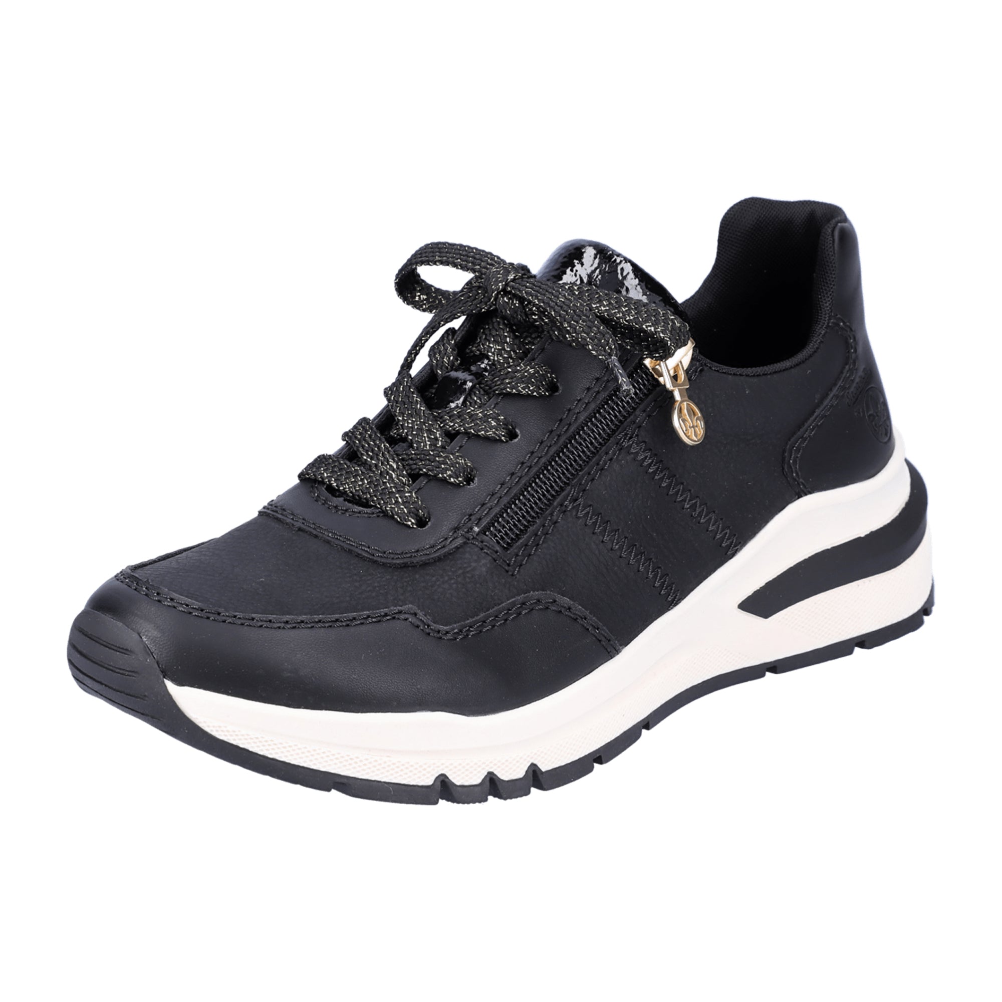 Rieker Women's Black Lace-Up Sneakers Comfortable Wide Fit Synthetic Shoes