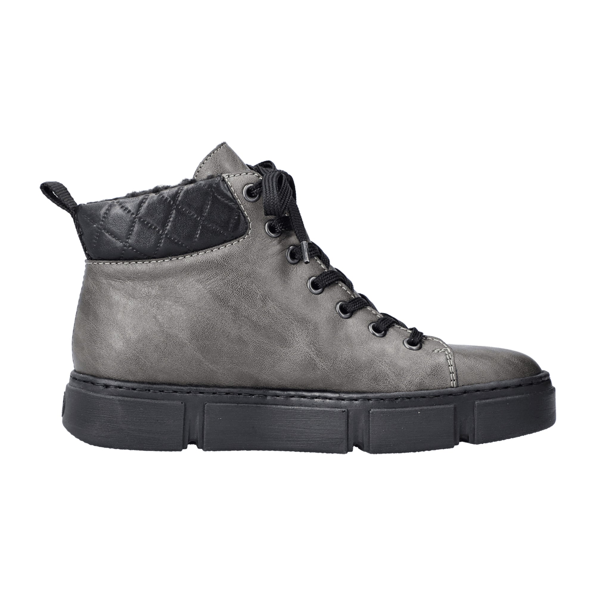 Rieker N5909 Women's Gray Ankle Boots with Zipper and Laces Warm Lined