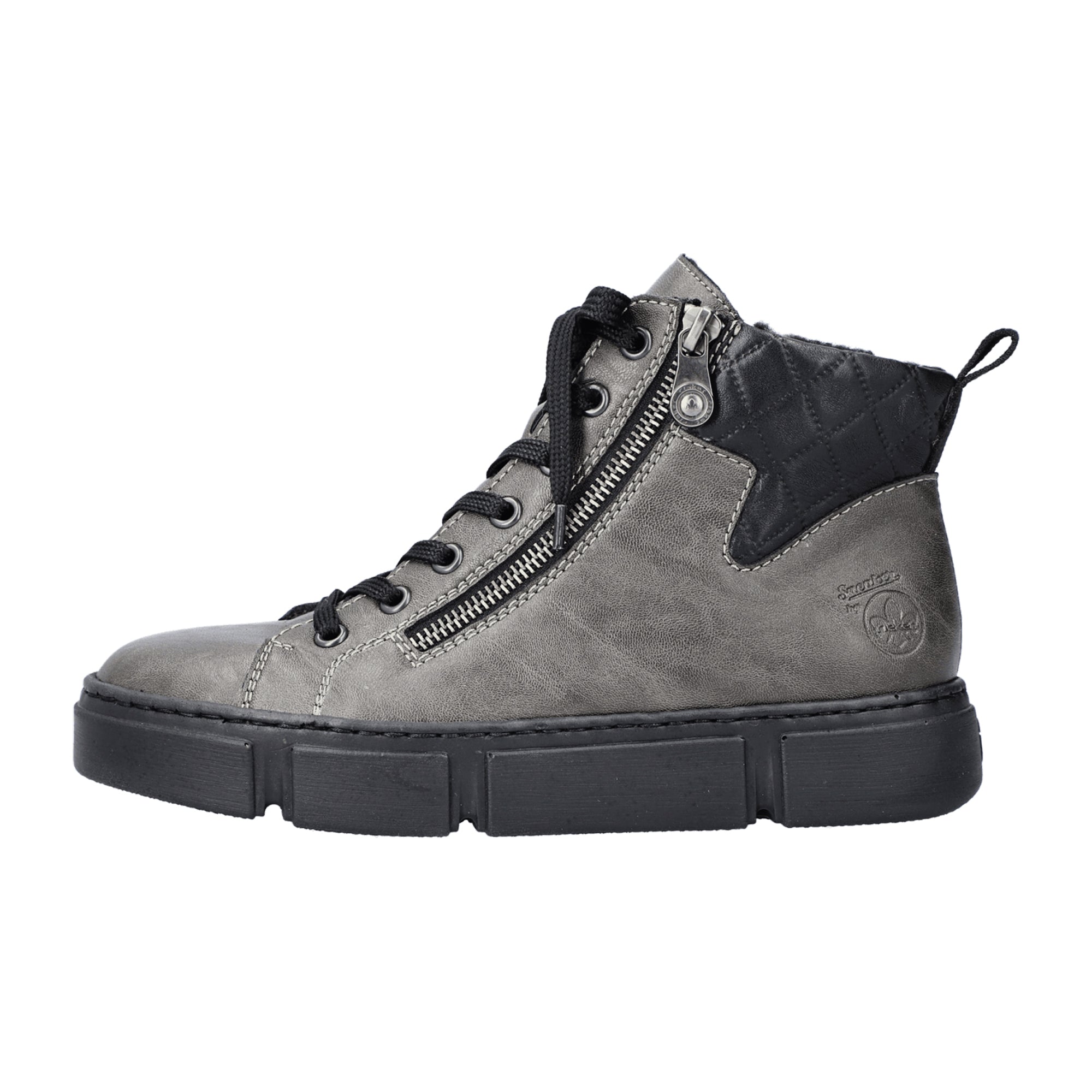 Rieker N5909 Women's Gray Ankle Boots with Zipper and Laces Warm Lined
