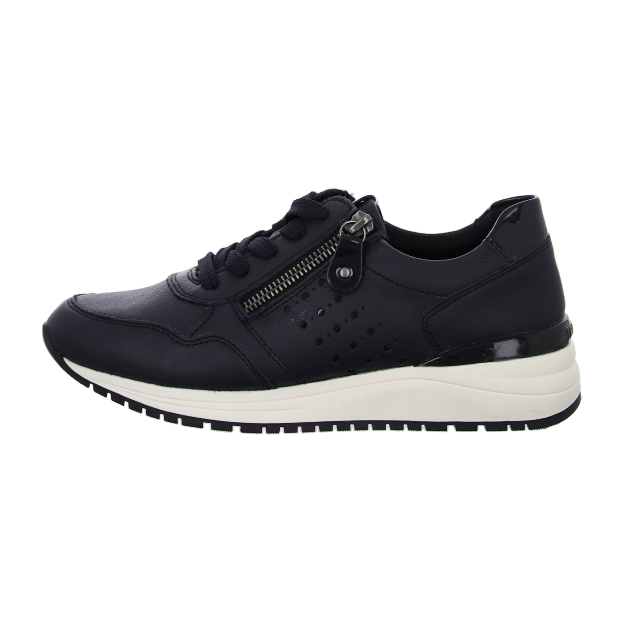 Remonte Women's Blue Leather Sneakers with Laces and Zipper
