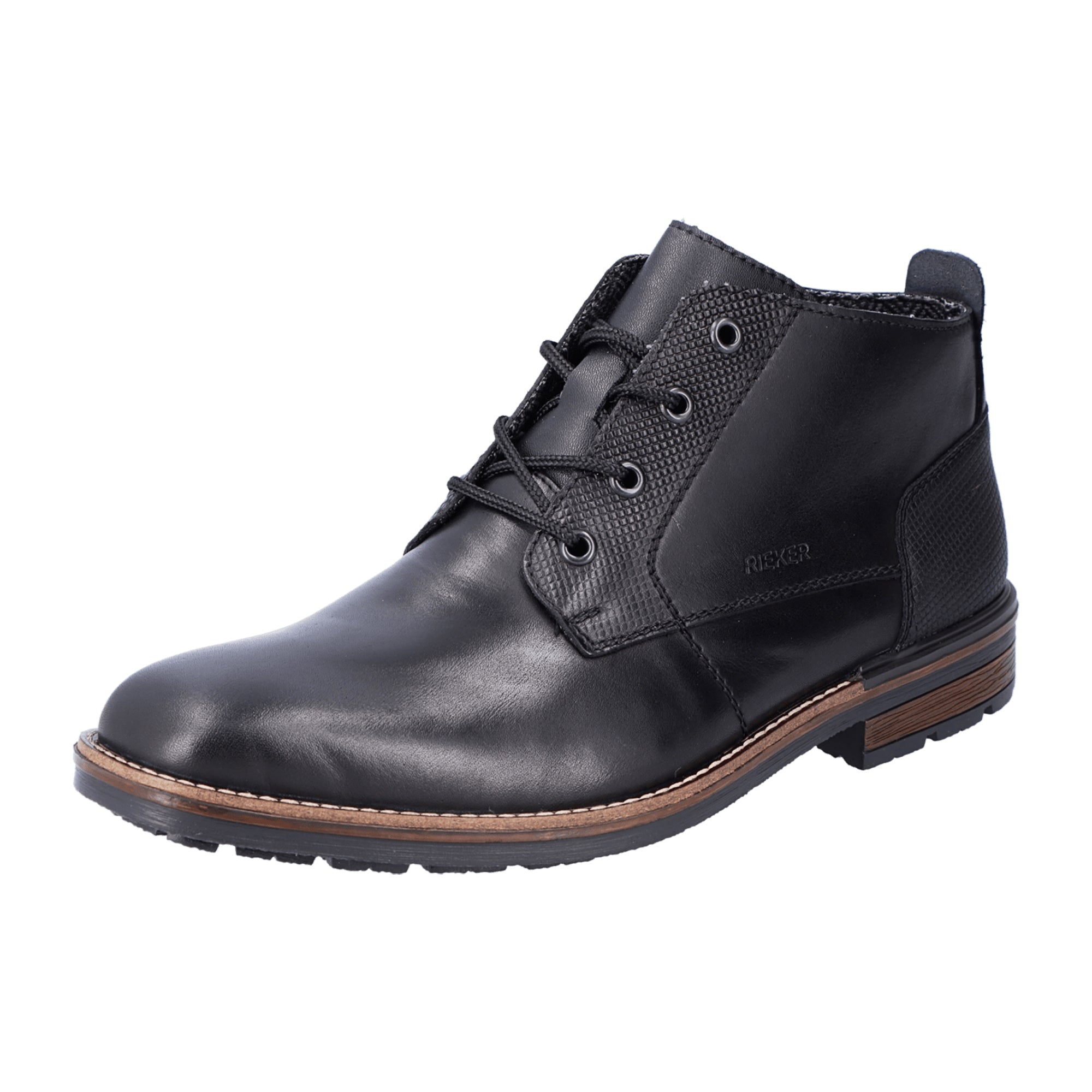 Rieker Men's Black Leather Lace-Up Boots Comfortable Casual Fashion Footwear