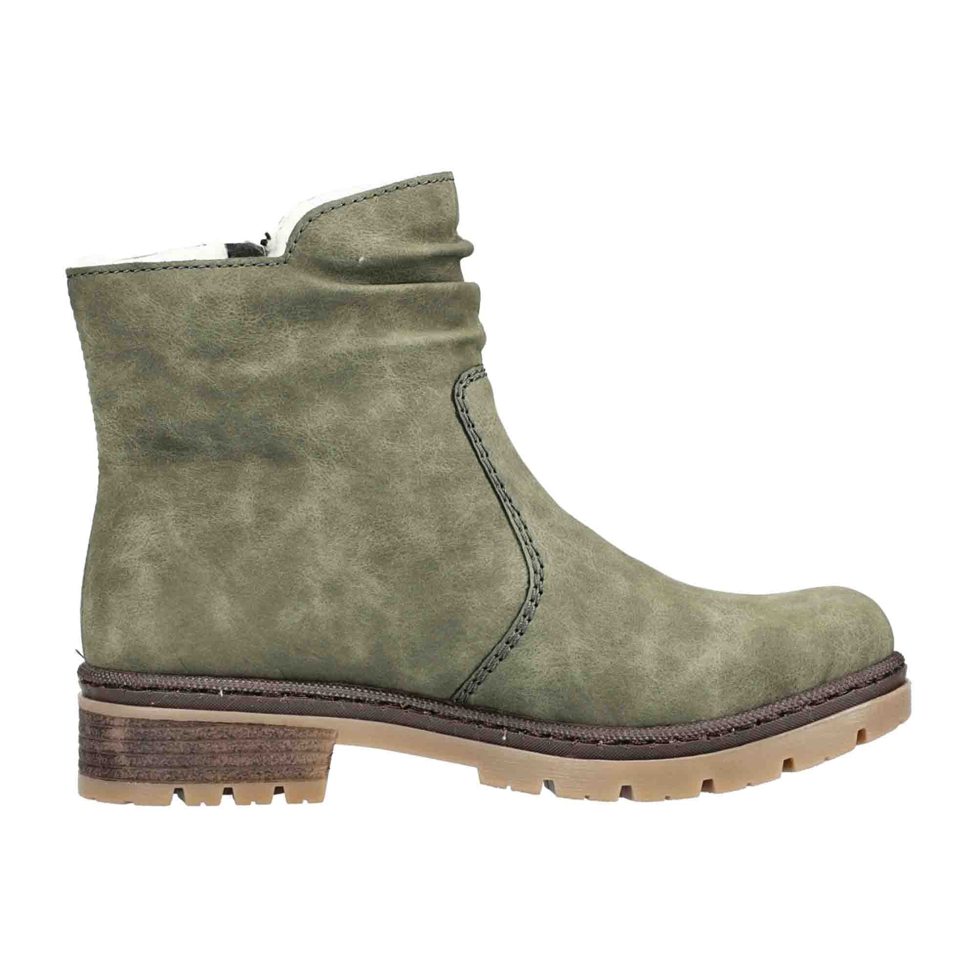Rieker Women's Olive Ankle Boots with Warm Lining and Side Zipper for Winter