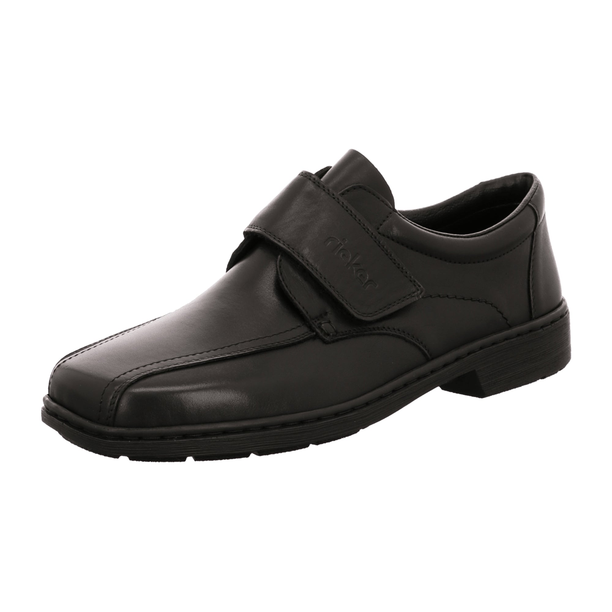 Rieker Nico Black Leather Shoes with Velcro Closure and Wide Fit