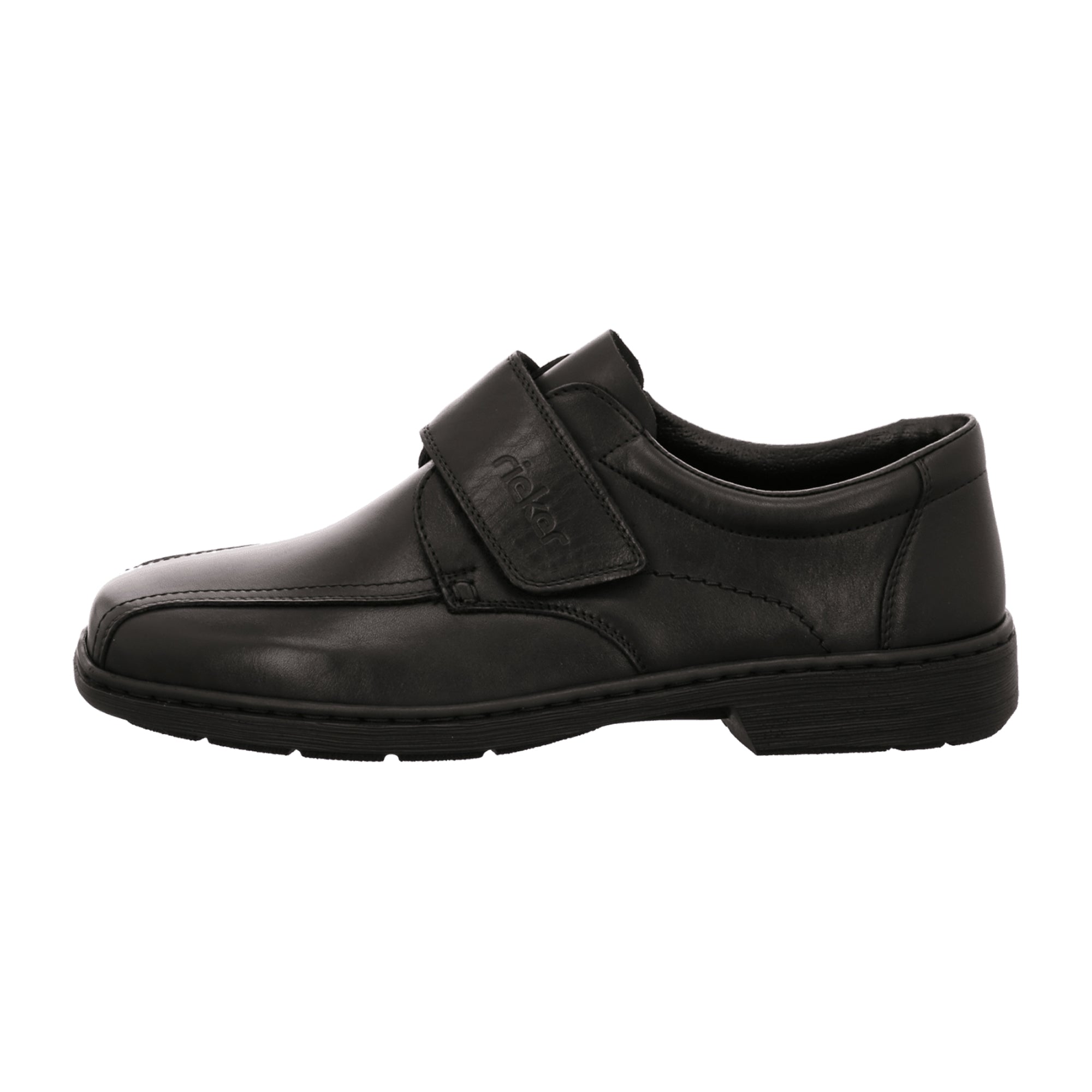 Rieker Nico Black Leather Shoes with Velcro Closure and Wide Fit