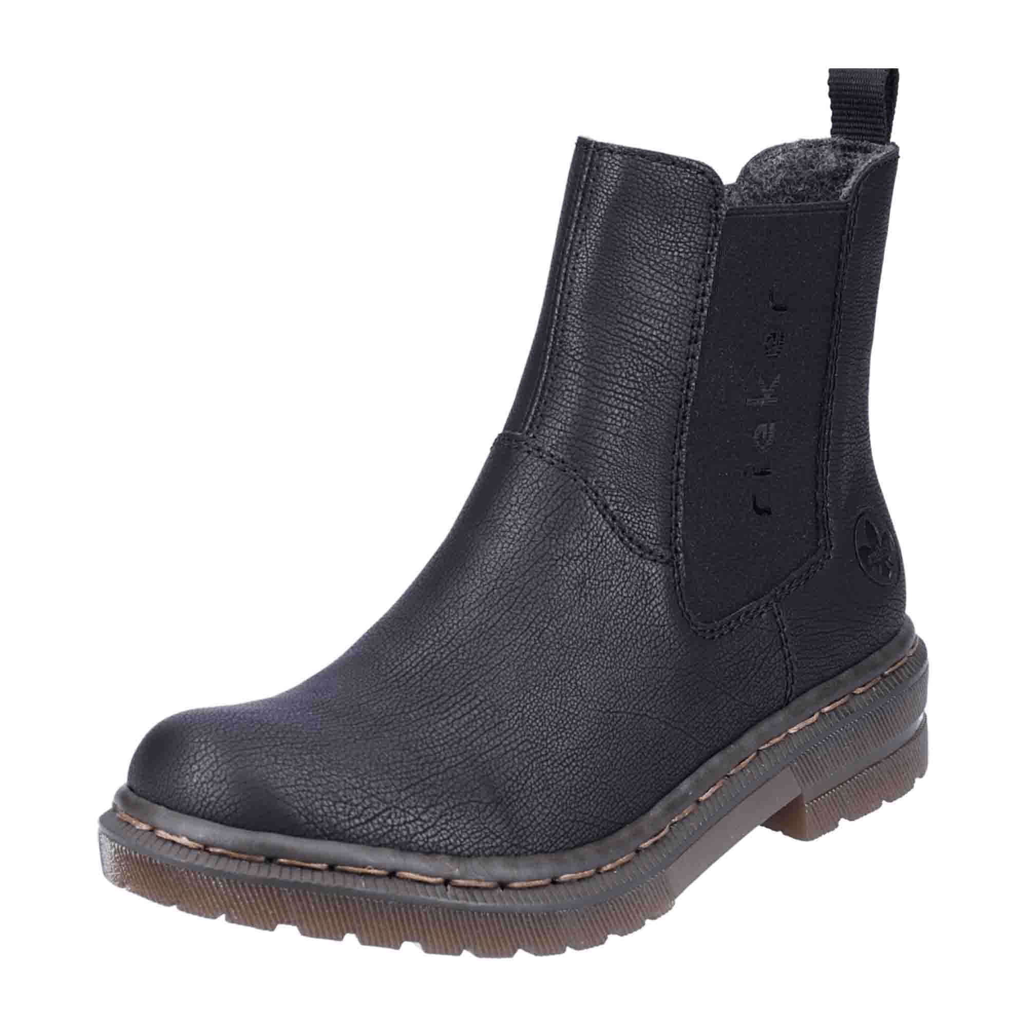 Rieker Women's Black Chelsea Boots with Zipper and Warm Lining for Winter