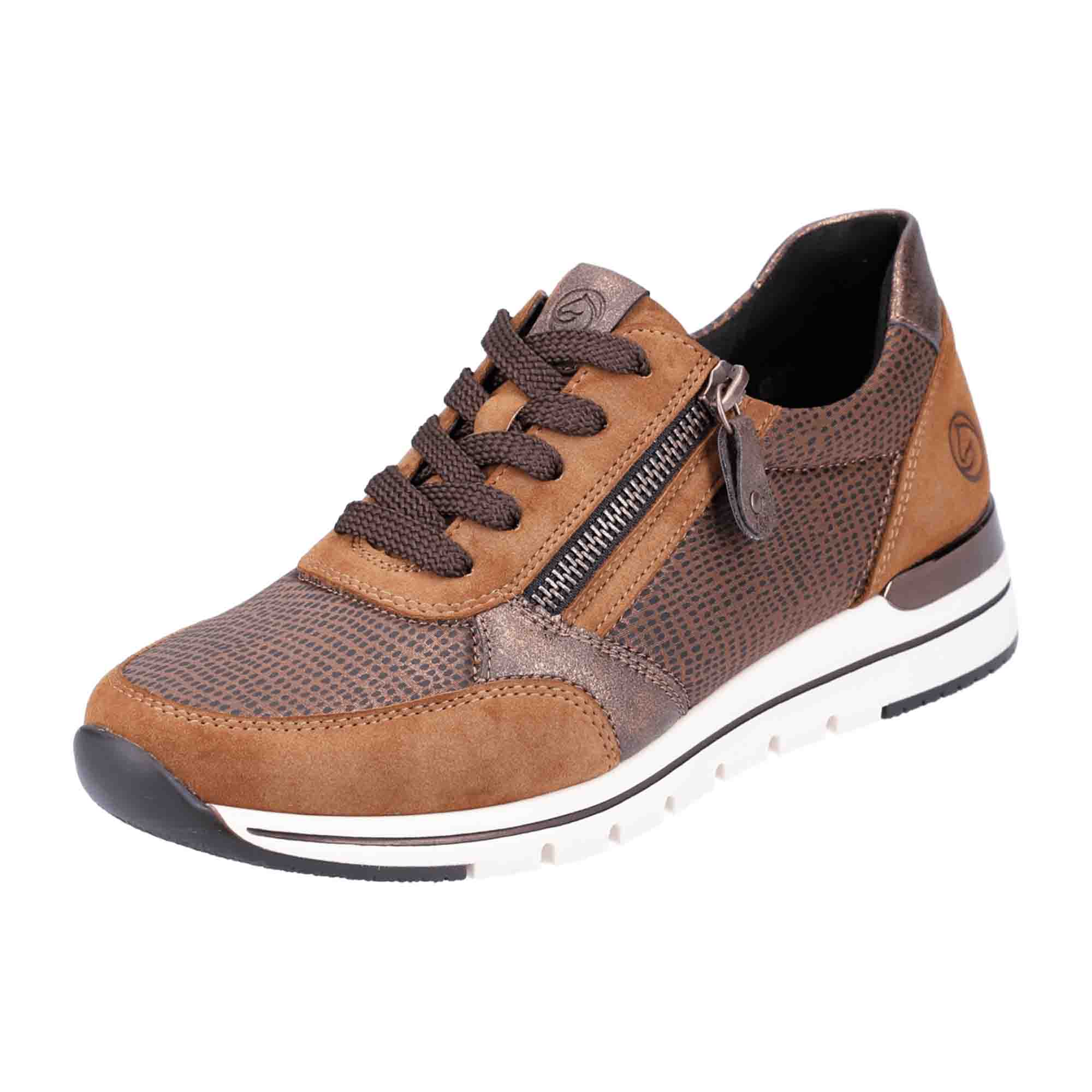 Remonte Women's Brown Casual Sneaker with Zipper and Laces