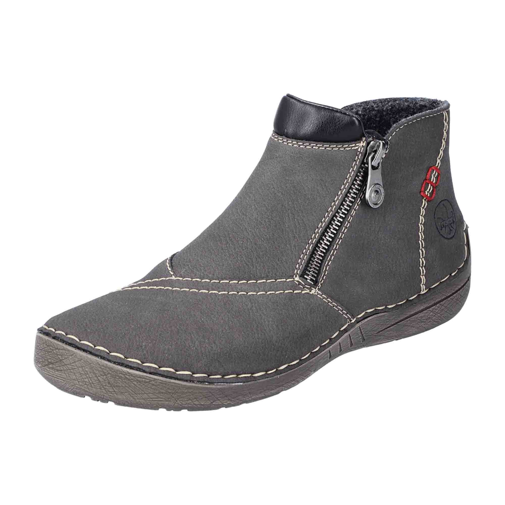 Rieker Women's Ankle Boots with Zipper and Warm Lining in Gray