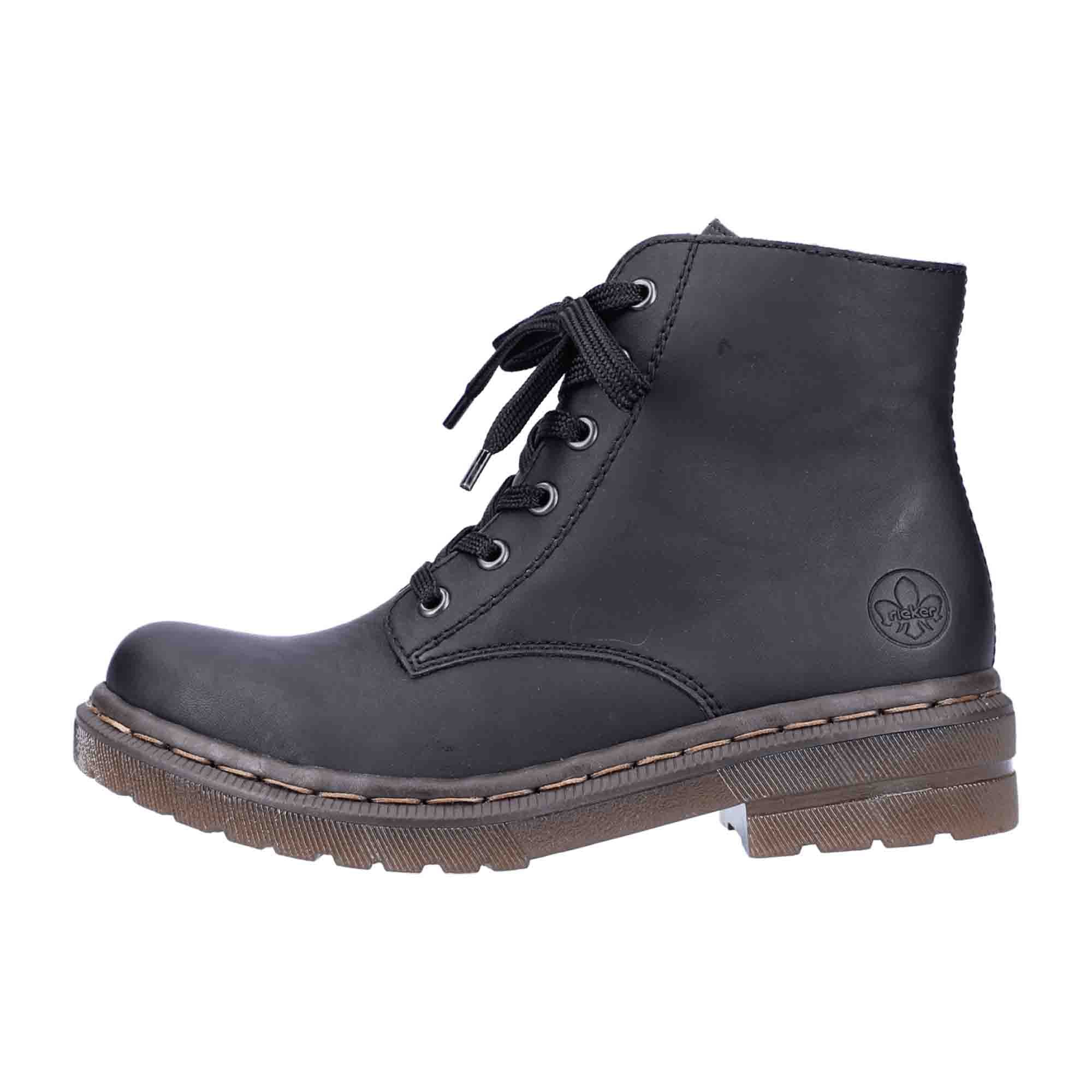 Rieker Women's Black Lace-Up Ankle Boots with Warm Lining and Zipper - Bartel-Shop