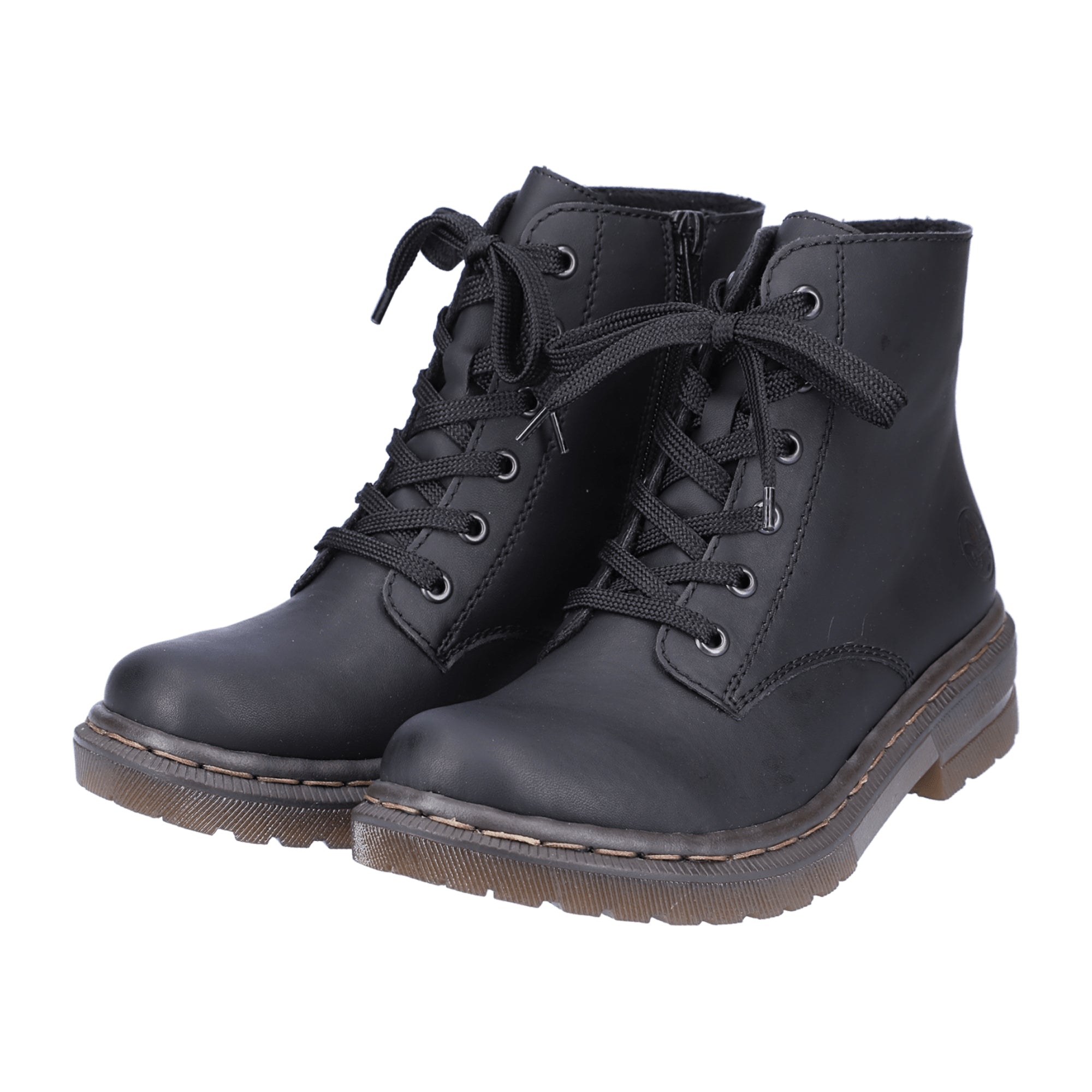 Rieker Women's Black Lace-Up Ankle Boots with Warm Lining and Zipper - Bartel-Shop