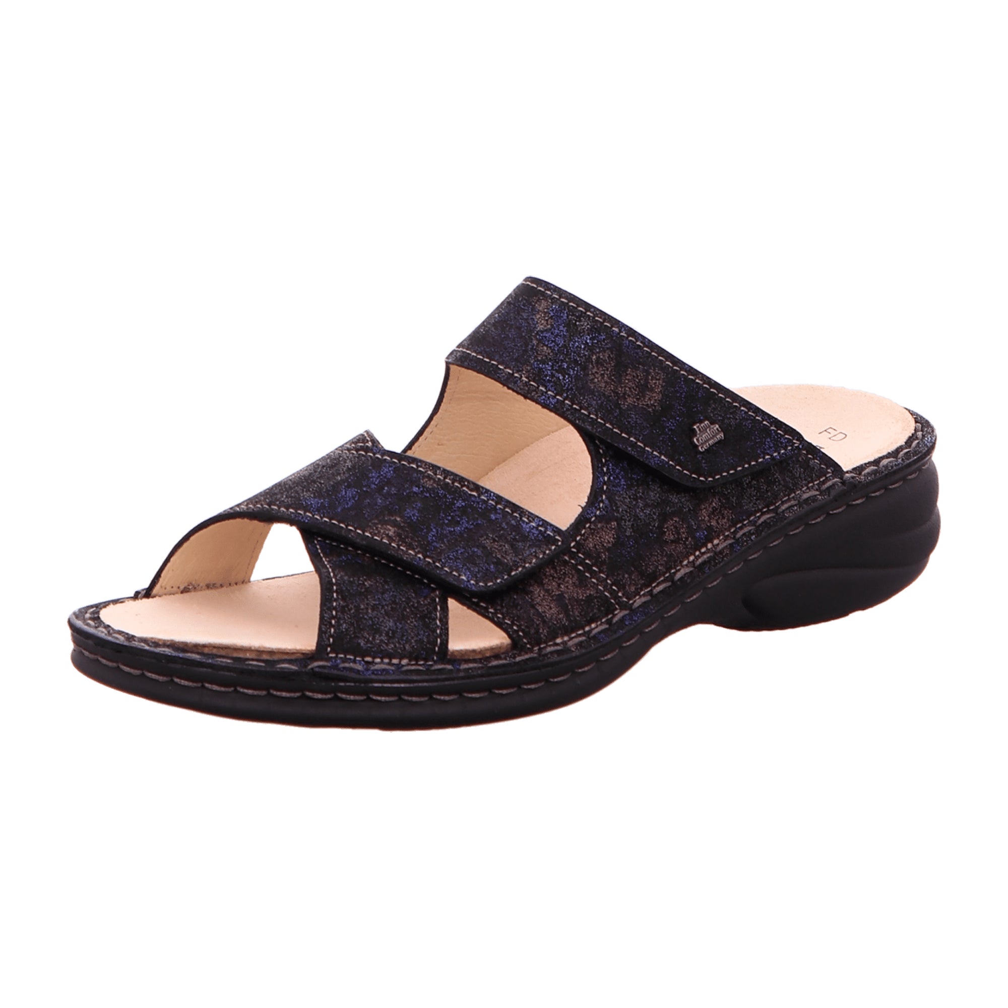 Finn Comfort Melrose Multi-Color Slide Sandals for Women - Blue Leather, Adjustable Straps, Comfortable Summer Footwear