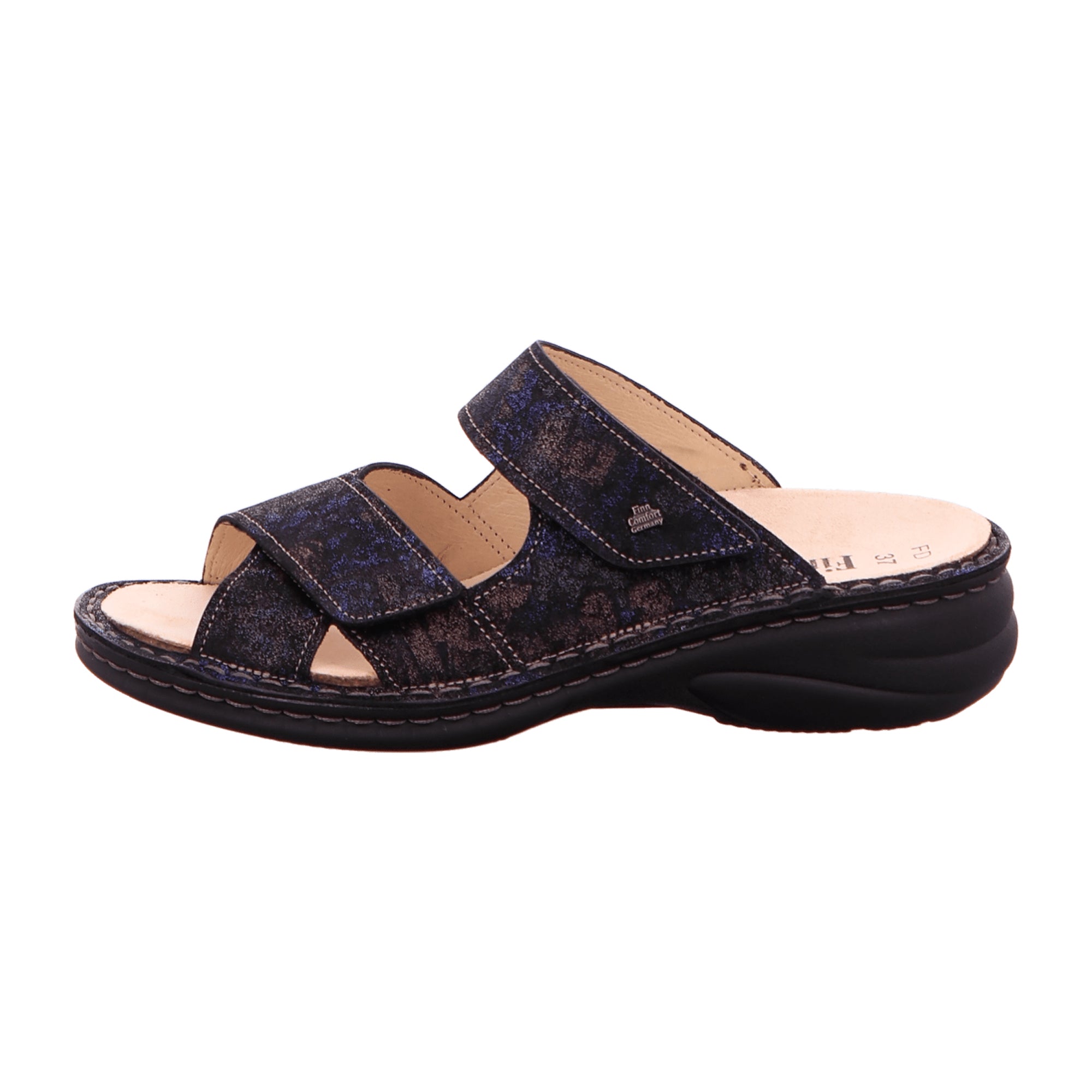 Finn Comfort Melrose Multi-Color Slide Sandals for Women - Blue Leather, Adjustable Straps, Comfortable Summer Footwear